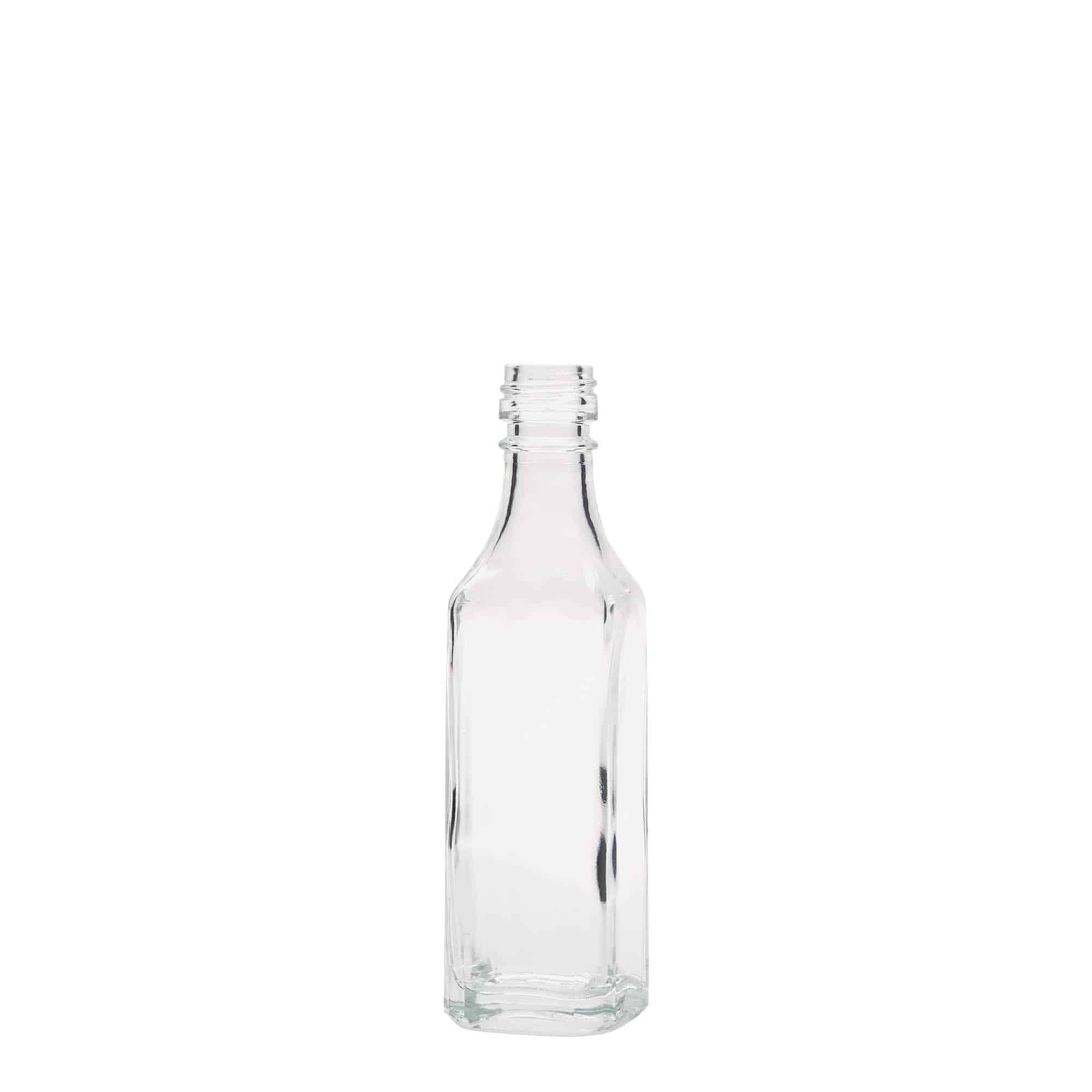Botella de vidrio de 50 ml 'Siena', cuadrada, boca: PP 18 Botella de vidrio de 50 ml 'Siena', cuadrada, boca: PP 18