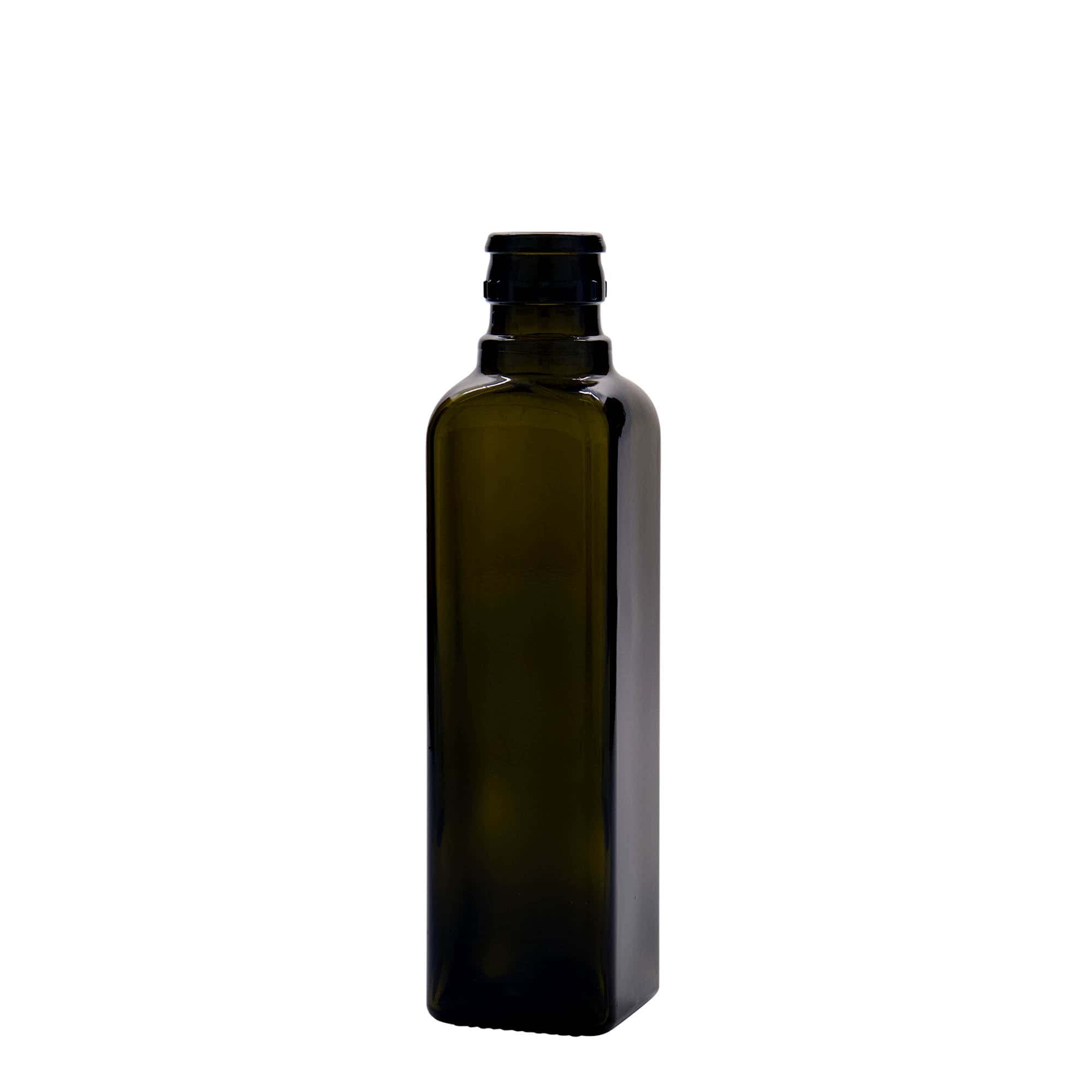 Botella de vinagre/aceite de 250 ml 'Quadra', vidrio, cuadrada, verde antiguo, boca: DOP Botella de vinagre/aceite de 250 ml 'Quadra', vidrio, cuadrada, verde antiguo, boca: DOP