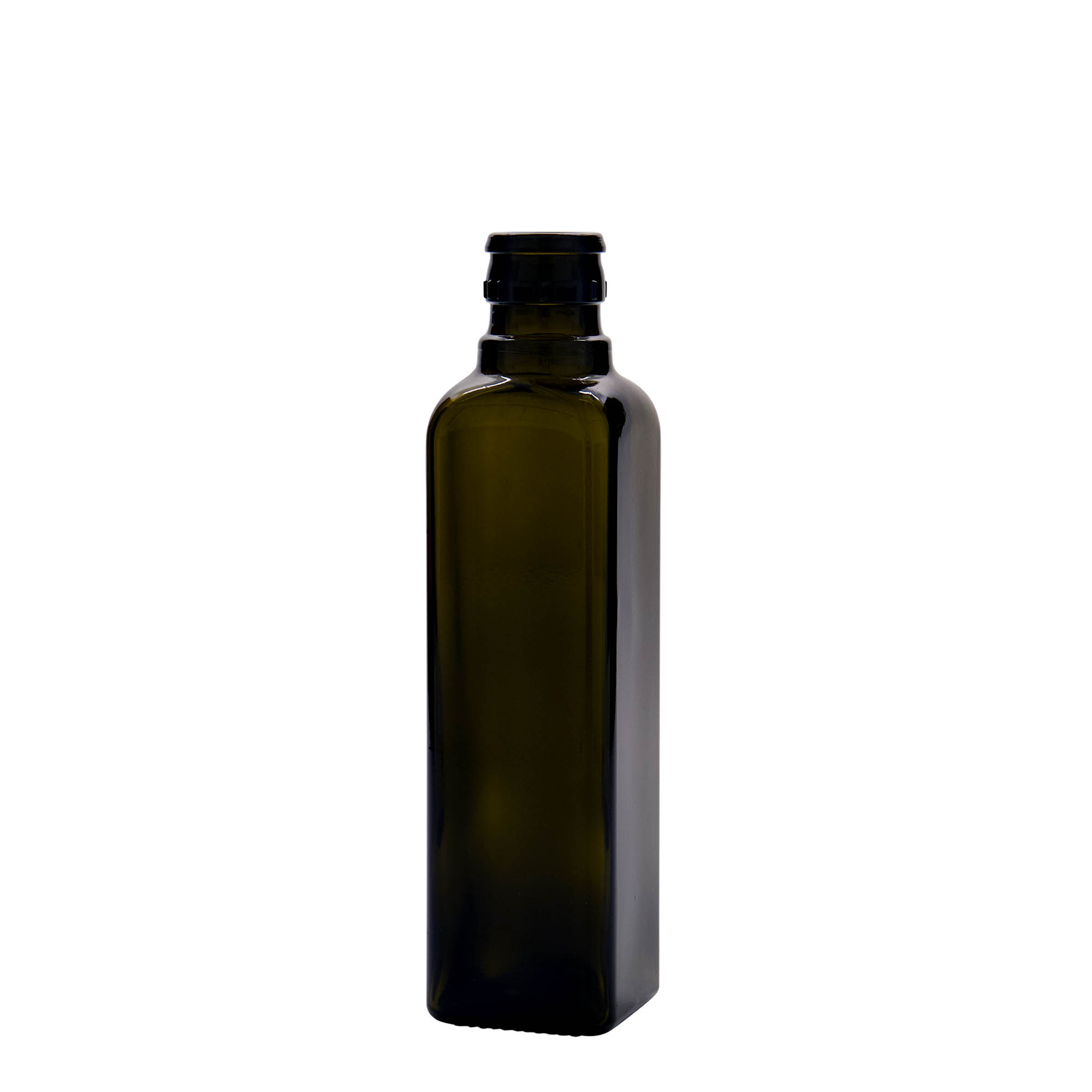 Botella de vinagre/aceite de 250 ml «Quadra», vidrio, cuadrada, verde antiguo, boca: DOP