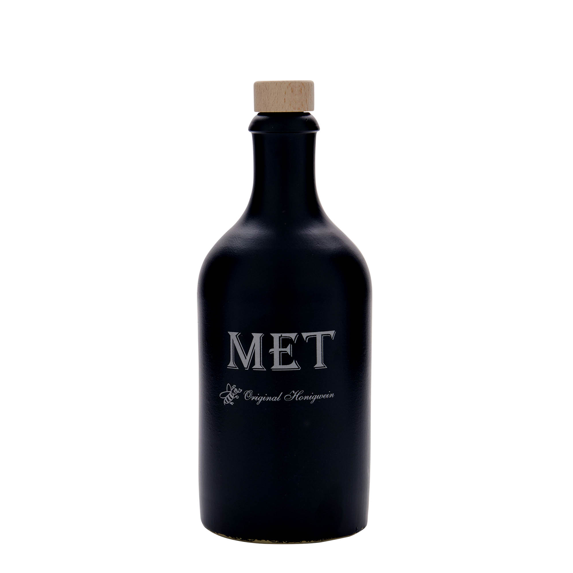 Jarra de barro de 500 ml, motivo: hidromiel, gres, negro, boca: corcho