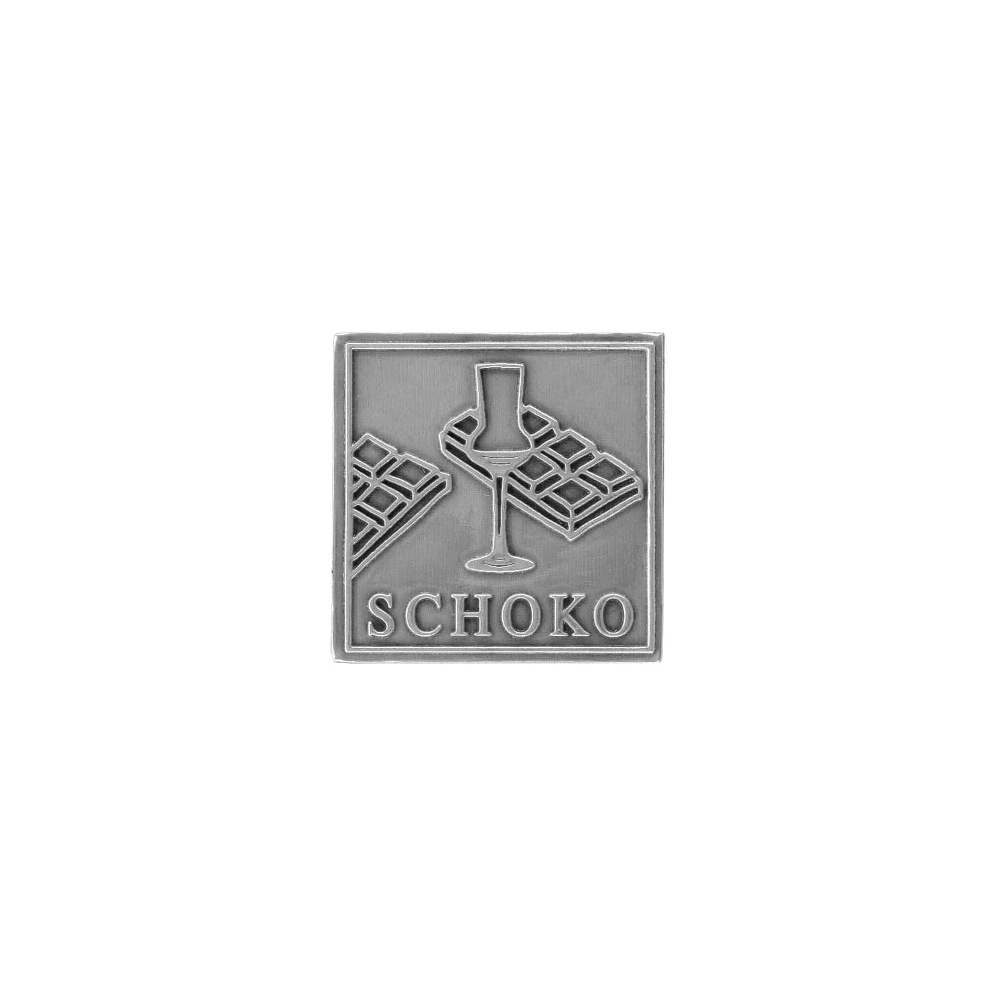 Etiqueta de estaño 'Schoko', cuadrada, metal, plateada