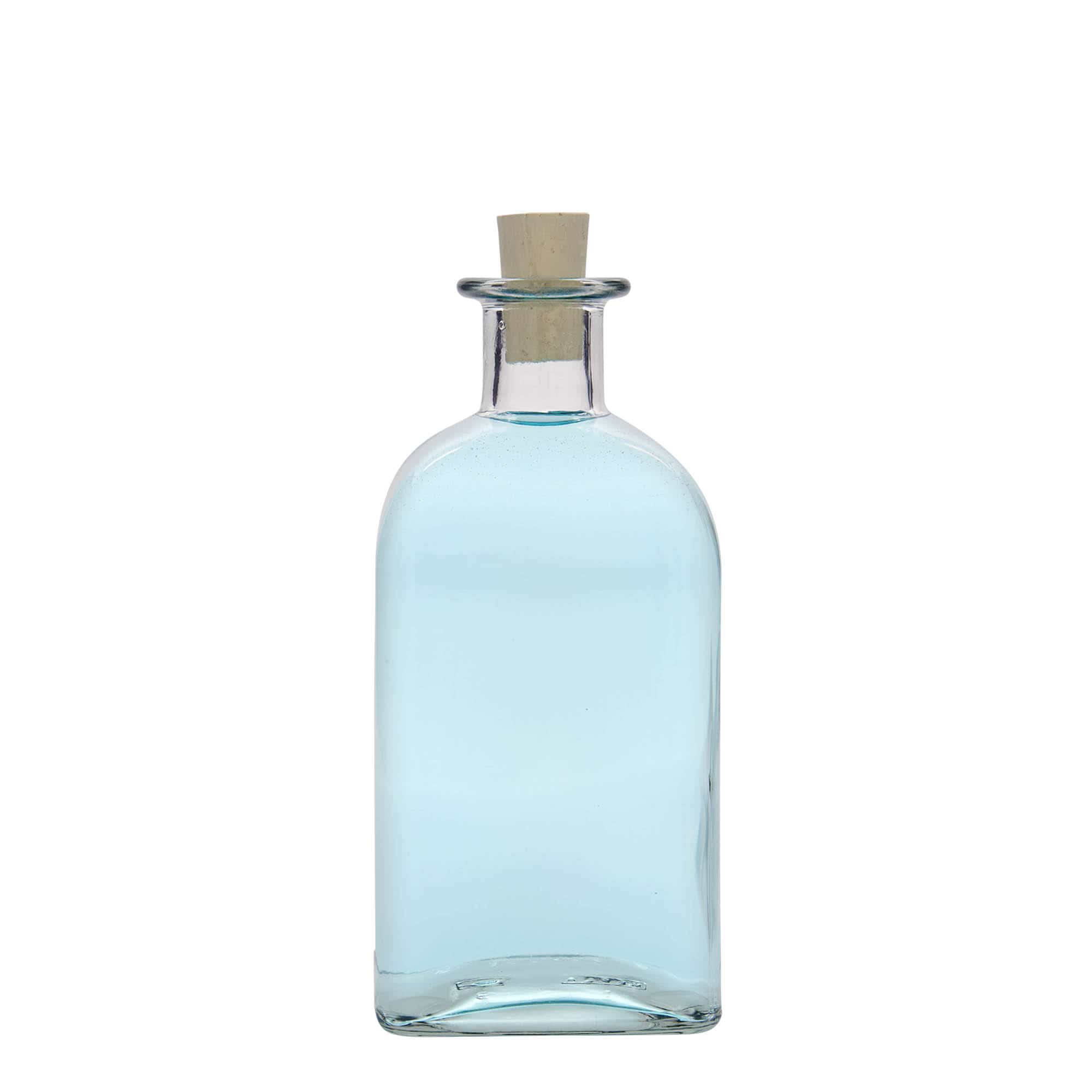 Botella de vidrio de farmacia 'Carré' de 500 ml, cuadrada, boca: corcho