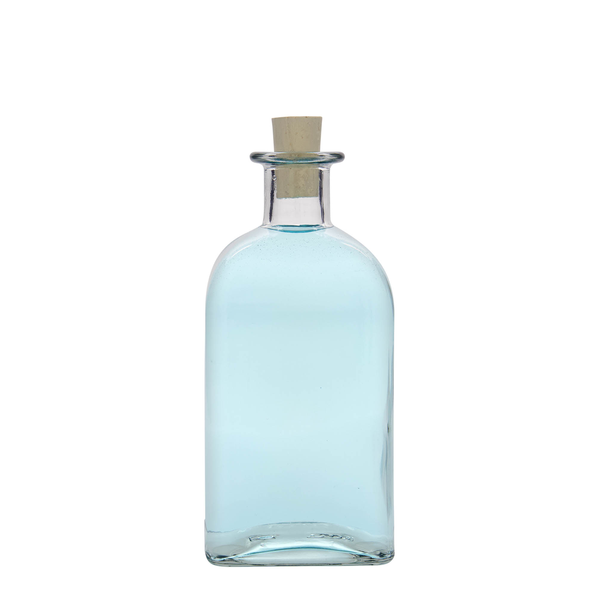 Botella de vidrio de 500 ml Apotheker Carré, cuadrada, boca: corcho