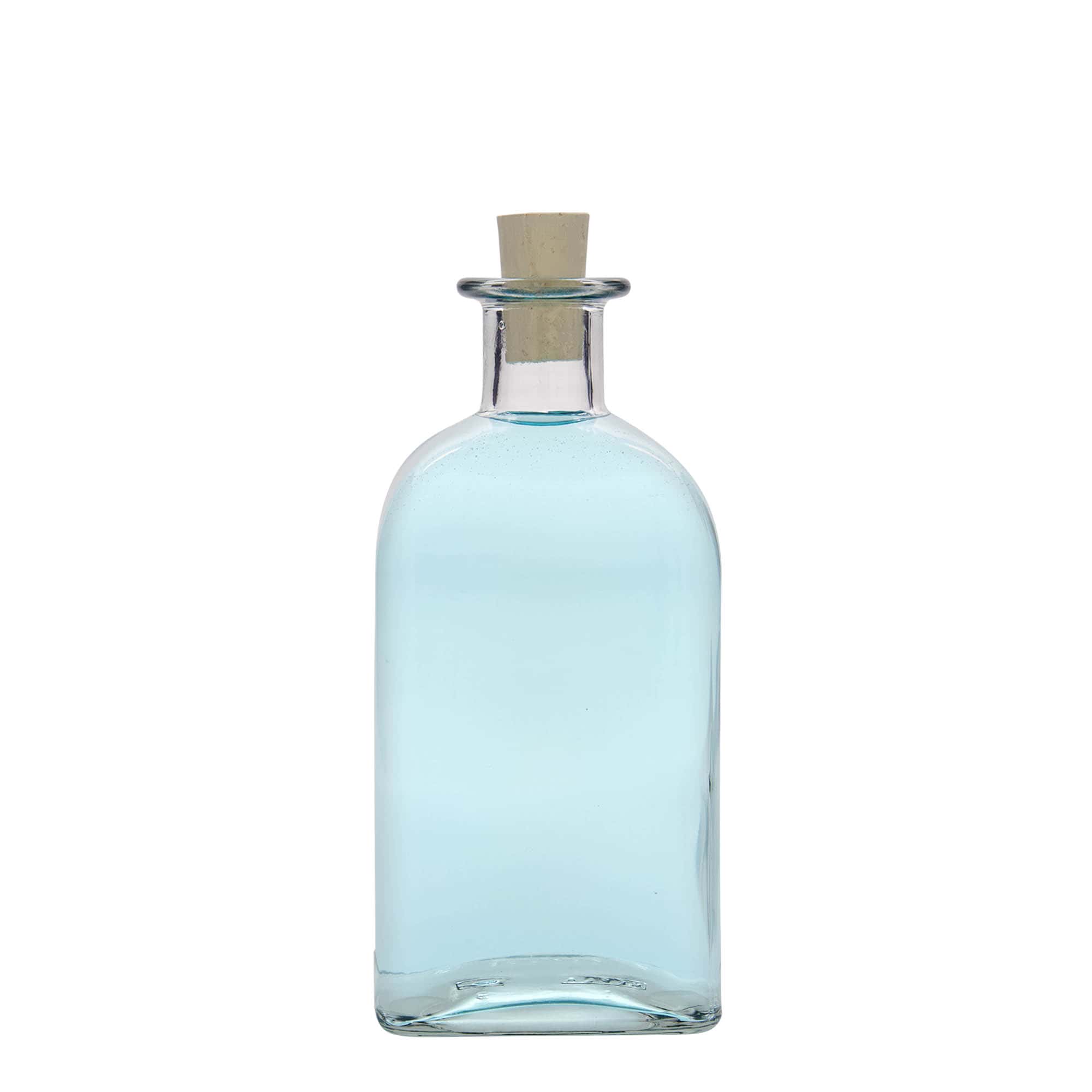 Botella de vidrio de 500 ml Apotheker Carré, cuadrada, boca: corcho