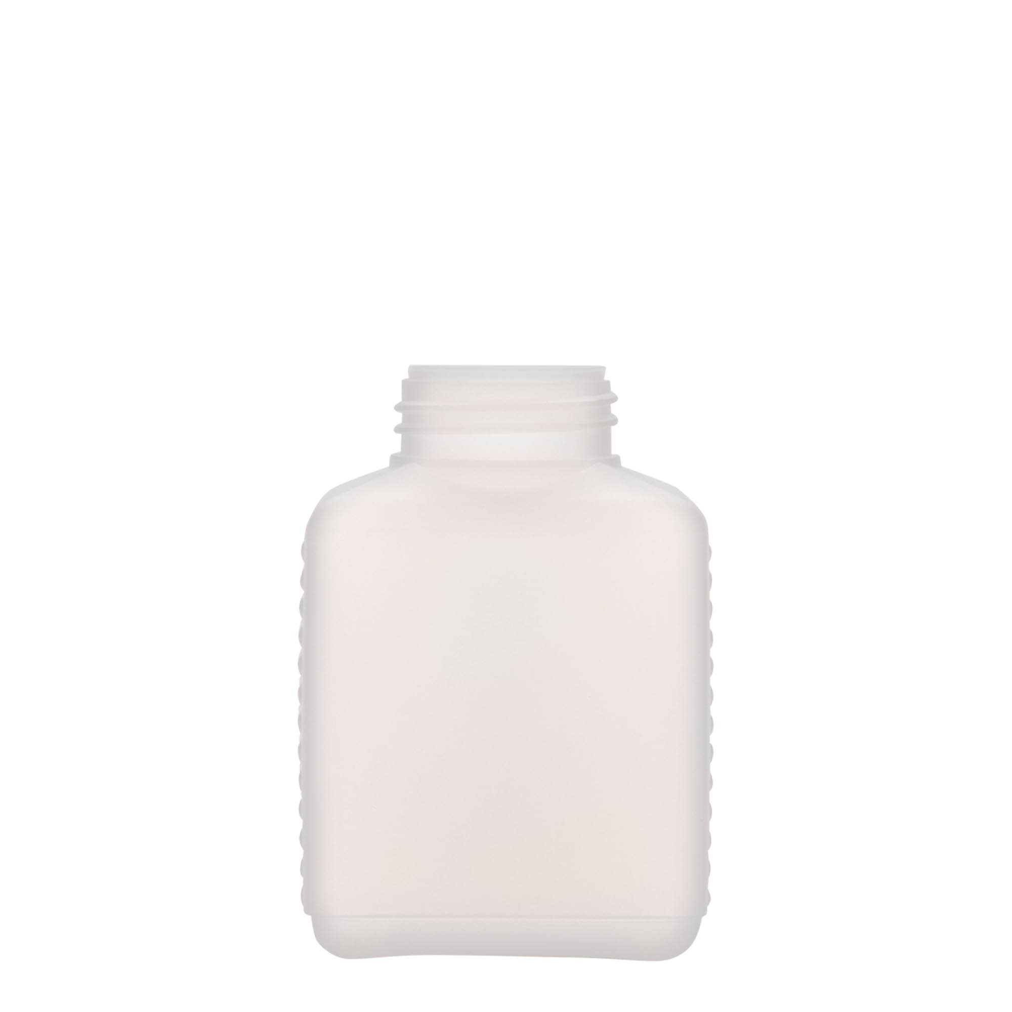250 ml botella de cuello ancho, rectangular, plástico HDPE, natural, boca: DIN 40 EPE