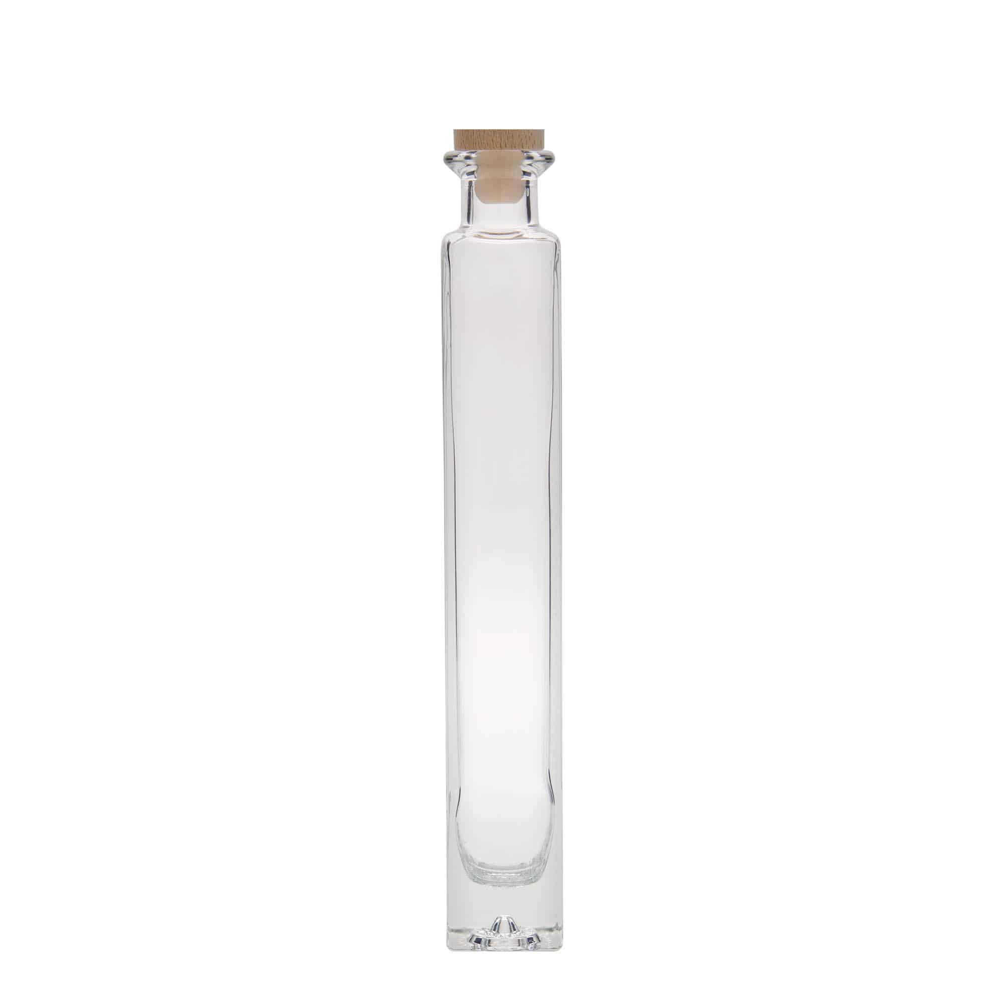 Botella de vidrio 'Tommy' de 200 ml, cuadrada, boca: corcho
