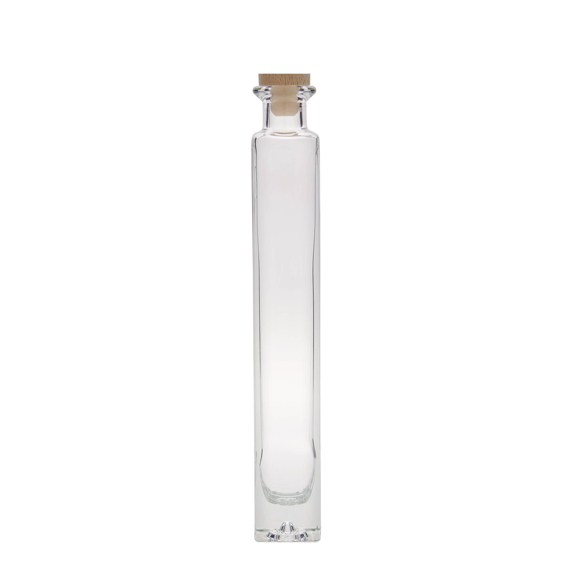Botella de vidrio de 200 ml 'Tommy', cuadrada, boca: corcho