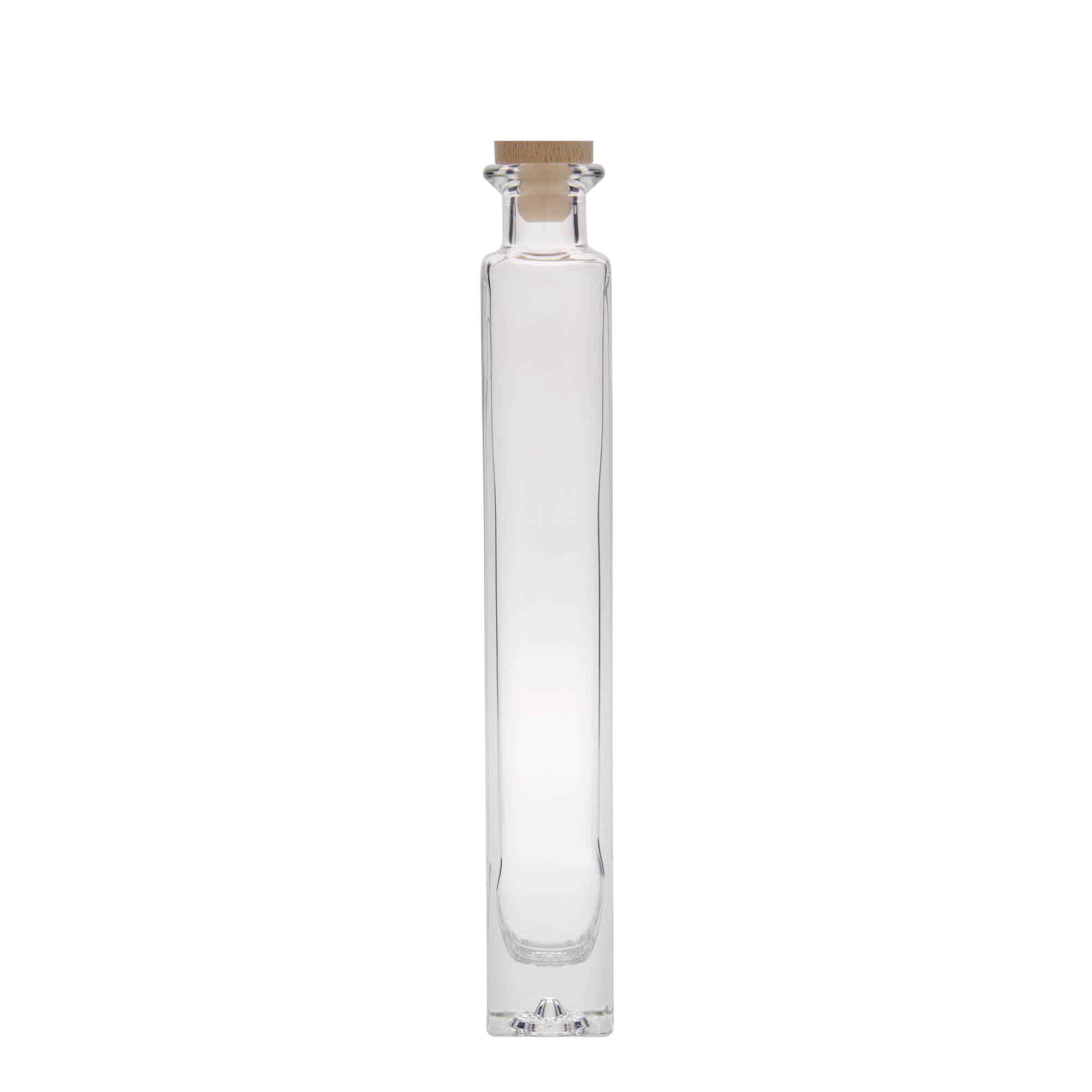 Botella de vidrio de 200 ml 'Tommy', cuadrada, boca: corcho