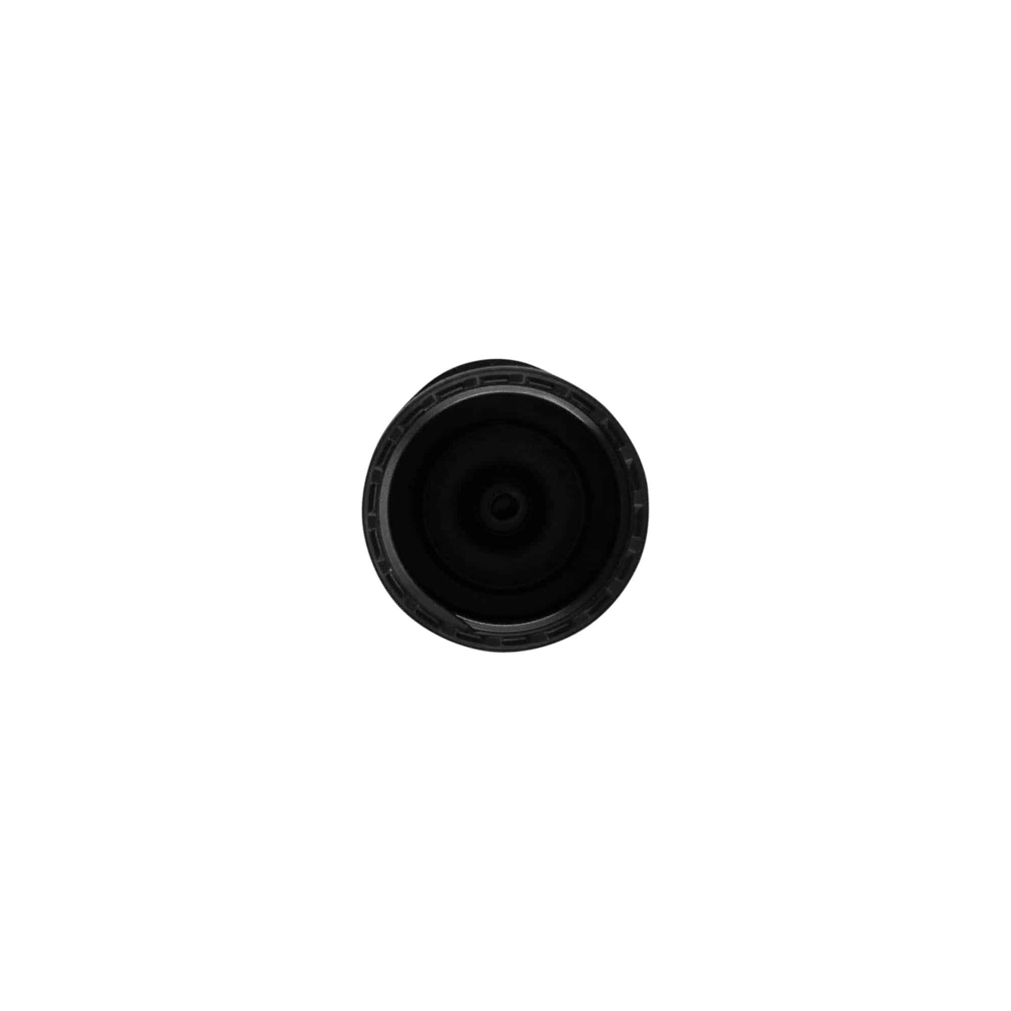 Tapa de rosca con bisagra abatible, plástico PP, negro, para boca: 20/410 Tapa de rosca con bisagra abatible, plástico PP, negro, para boca: 20/410