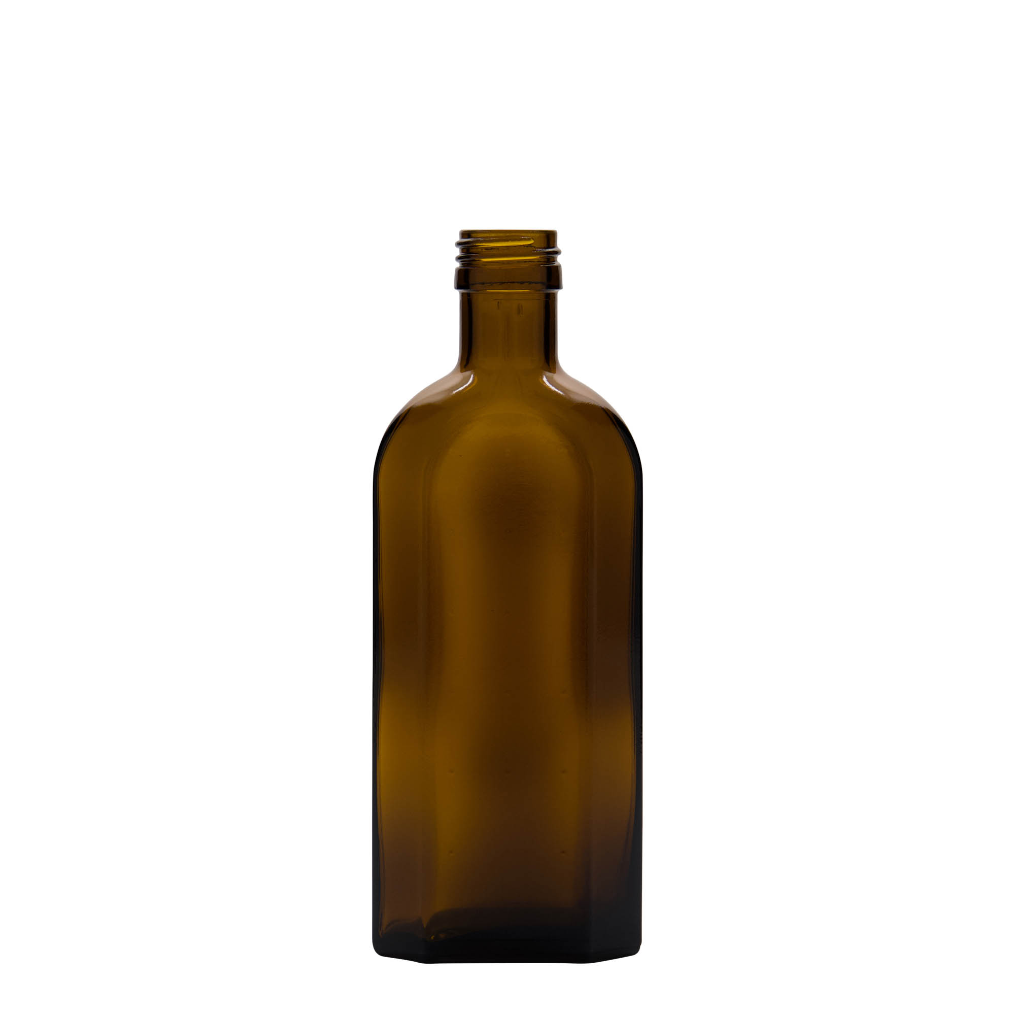 250 ml frasco medicinal Meplat, ovalado, vidrio, marrón, boca: PP 28