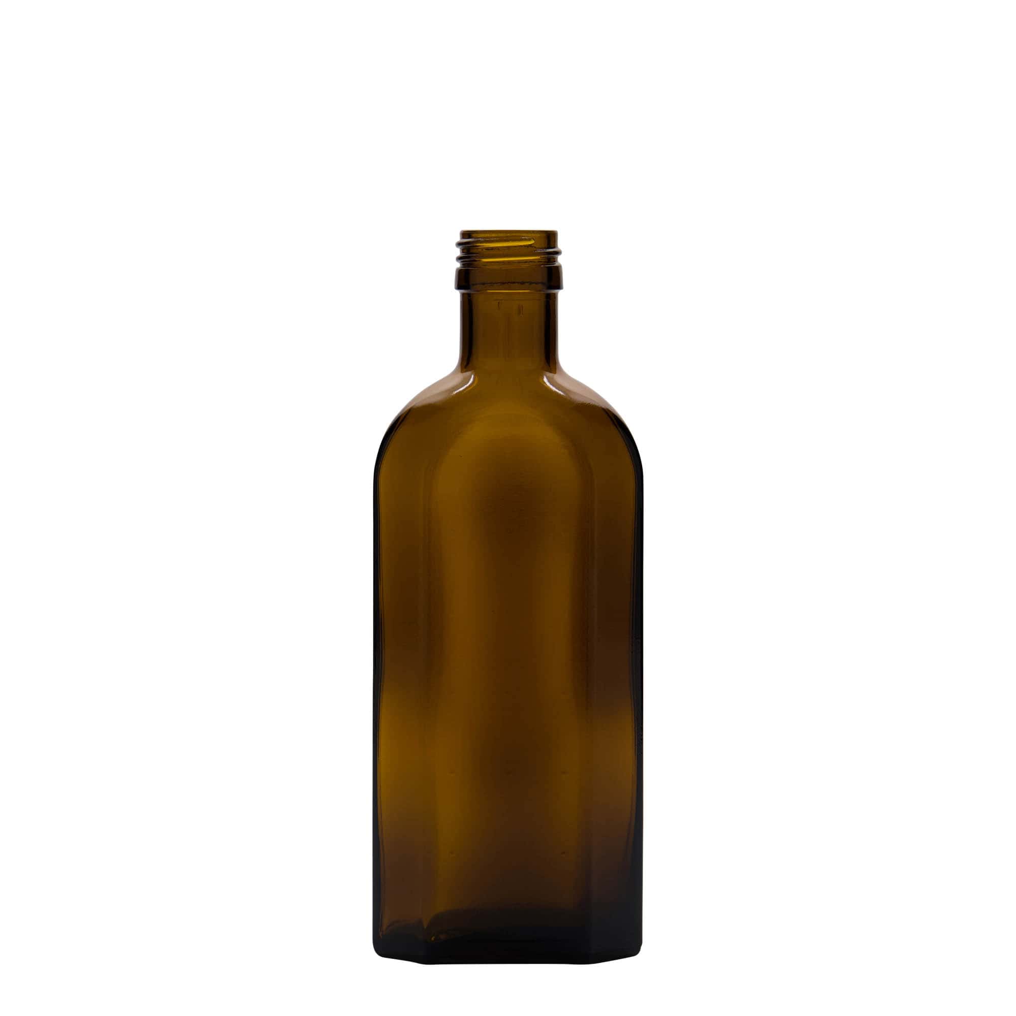 250 ml frasco medicinal Meplat, ovalado, vidrio, marrón, boca: PP 28
