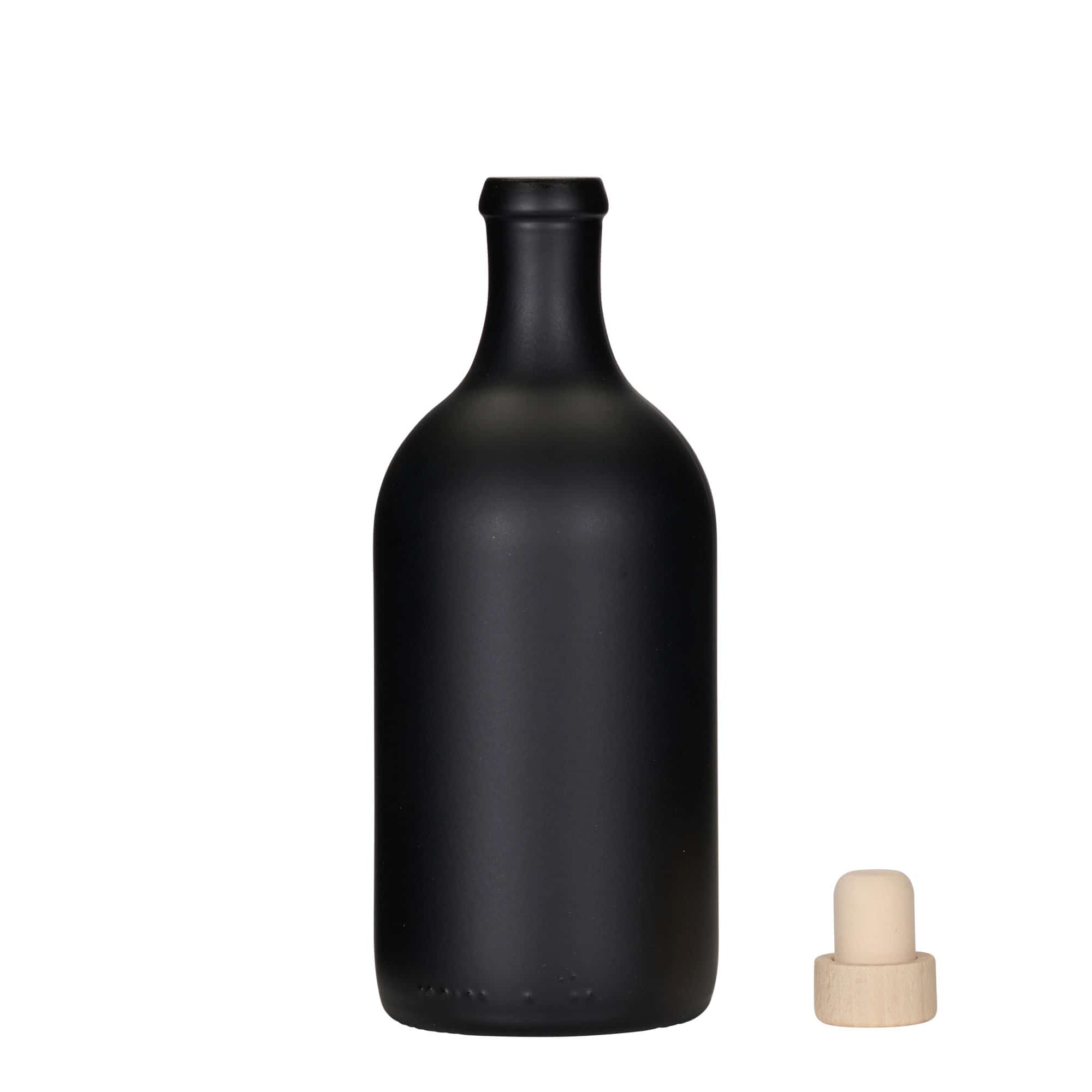 Botella de vidrio 'Ginevra Leggera' de 500 ml, negro, boca: corcho