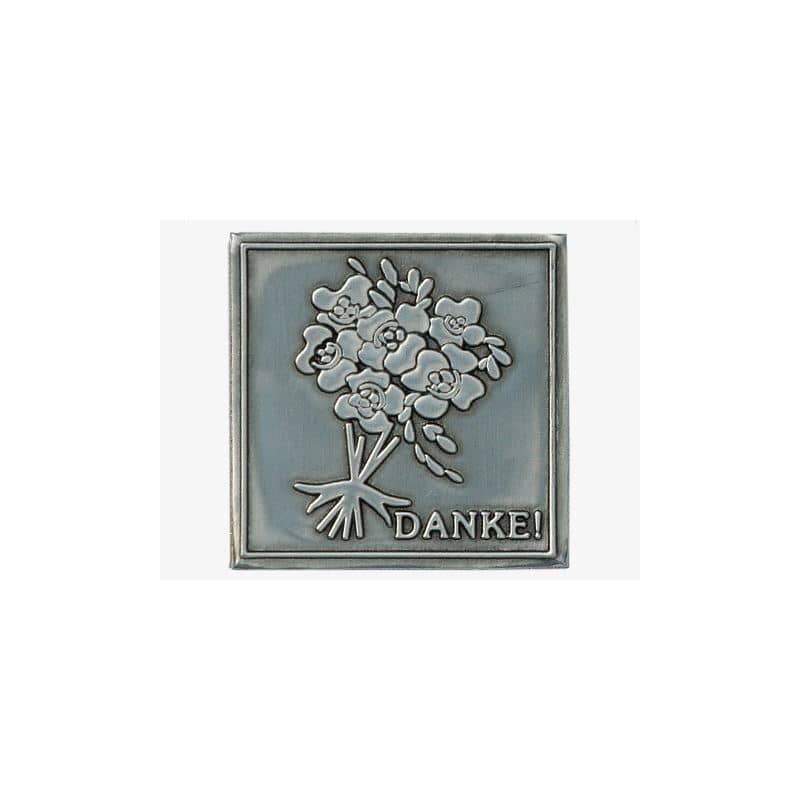Etiqueta de estaño 'Danke', cuadrada, metal, plateado Etiqueta de estaño 'Danke', cuadrada, metal, plateado