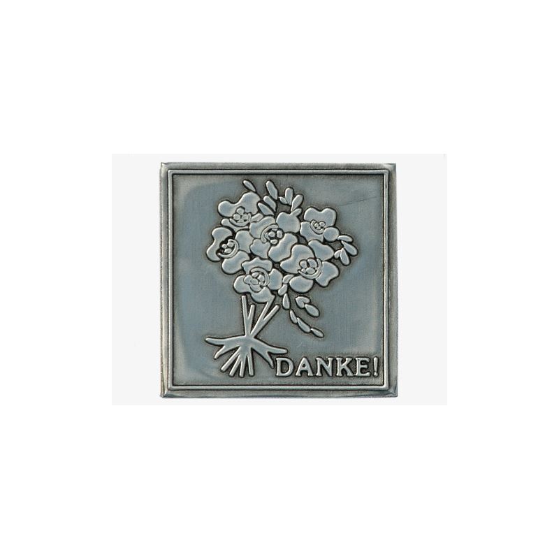 Etiqueta de estaño 'Danke', cuadrada, metal, plateado Etiqueta de estaño 'Danke', cuadrada, metal, plateado