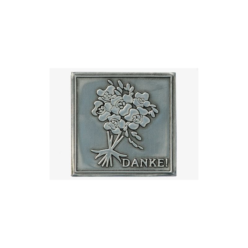 Etiqueta de estaño 'Danke', cuadrada, metal, plateado Etiqueta de estaño 'Danke', cuadrada, metal, plateado