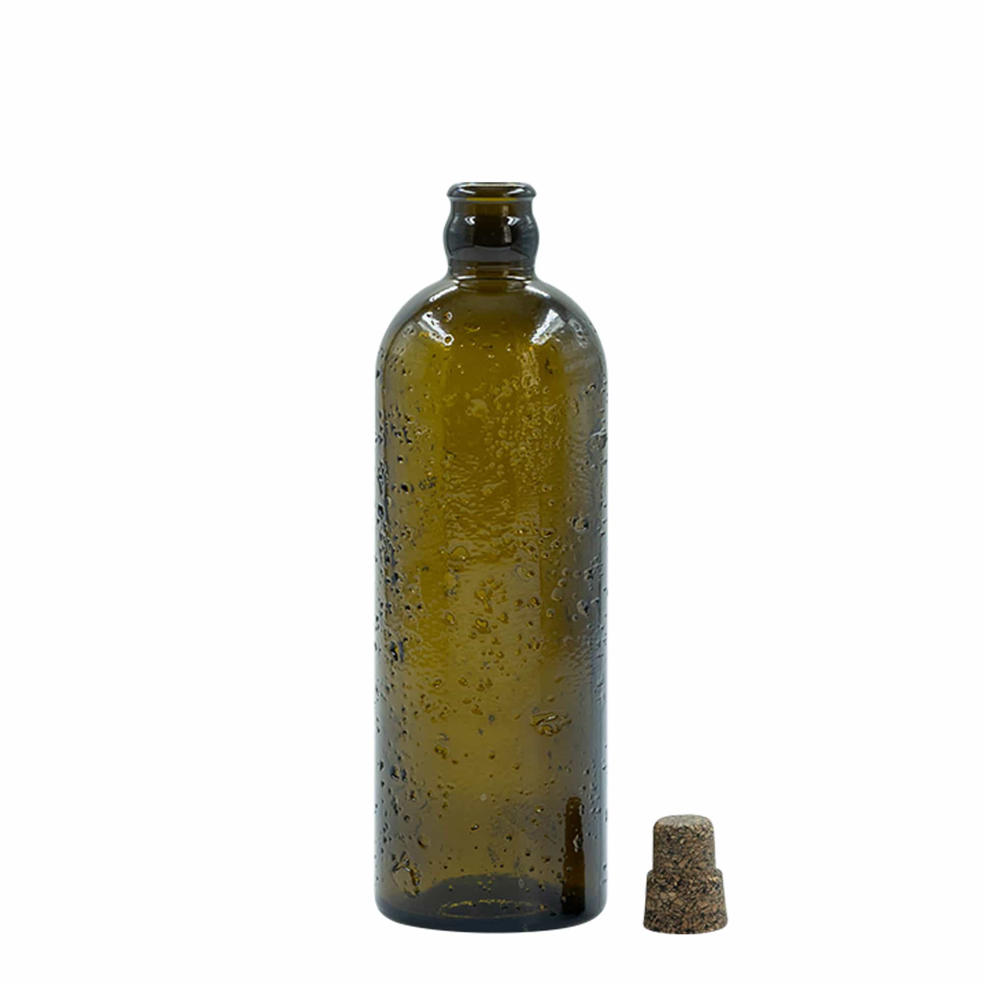 Botella de vidrio artesanal 'Bobber Jr' de 500 ml, marrón, boca: corcho