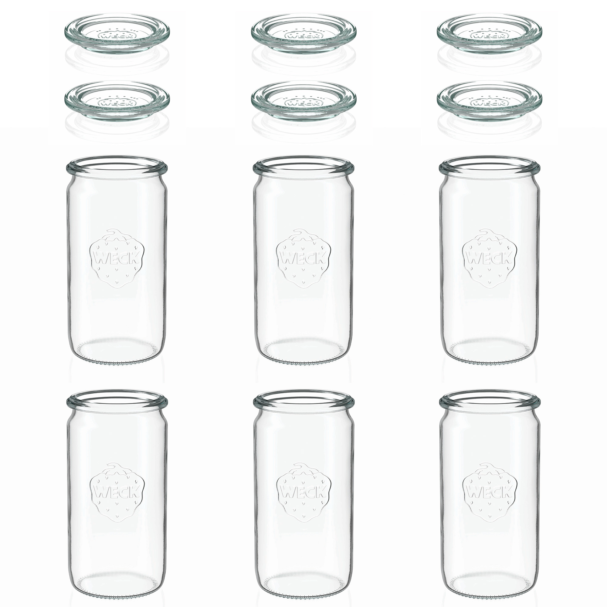 6x 340 ml vaso cilíndrico WECK con tapa de vidrio RR 60