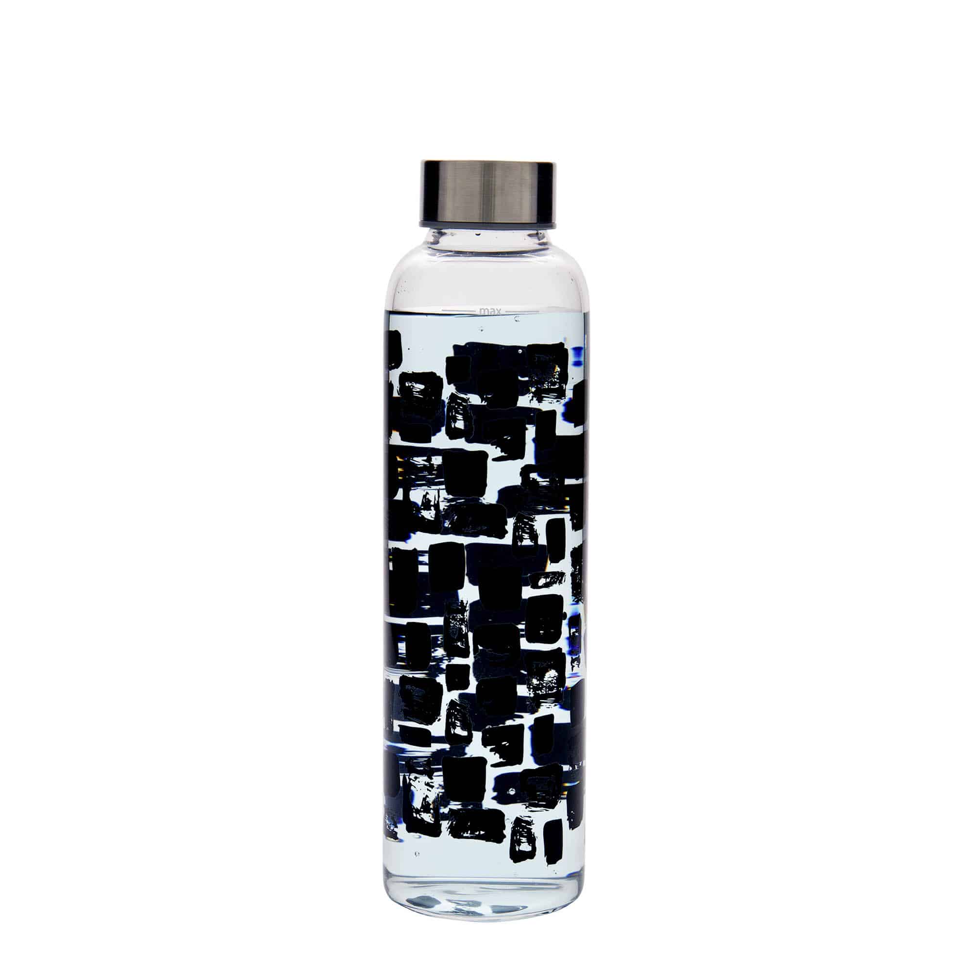 Botella de agua 'Perseus' de 500 ml, motivo: rectángulos negros, boca: tapón de rosca