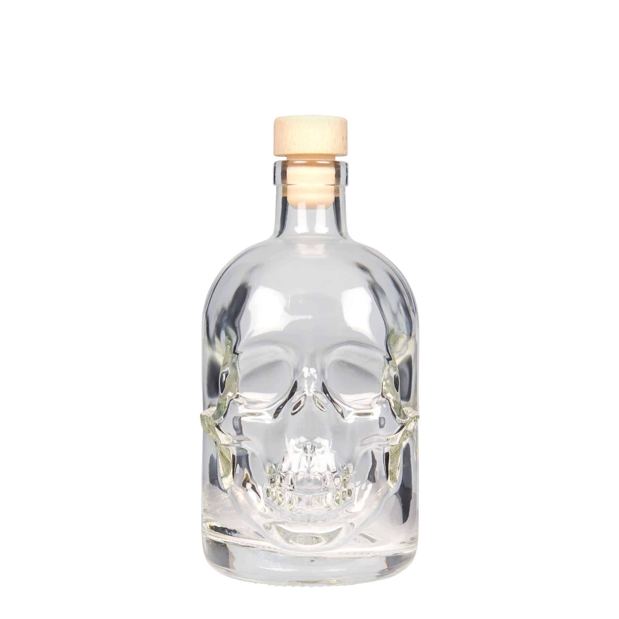 Botella de vidrio 'Calavera' de 500 ml, boca: corcho