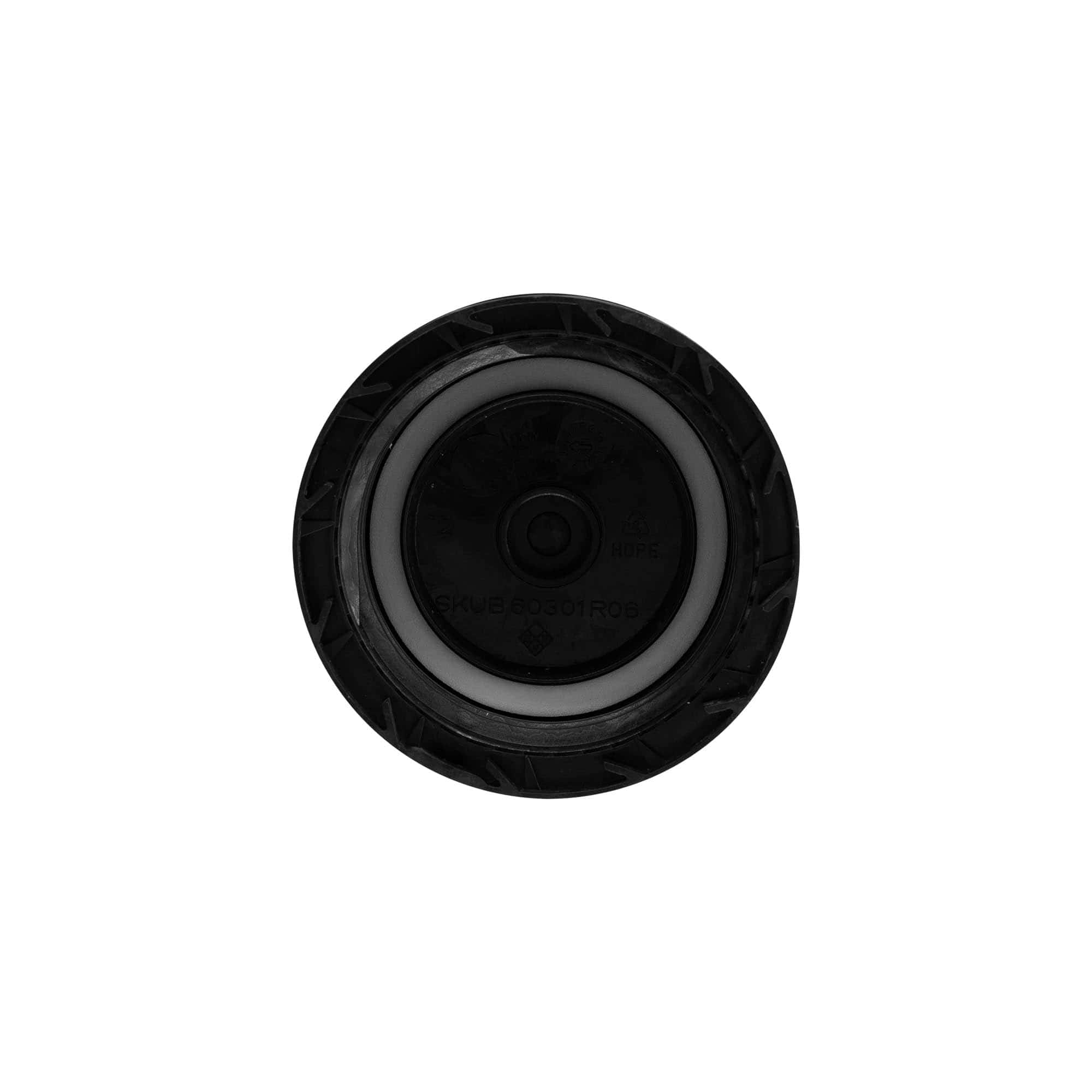 Tapa roscada, plástico PP, negro, para boca: ND60 Tapa roscada, plástico PP, negro, para boca: ND60