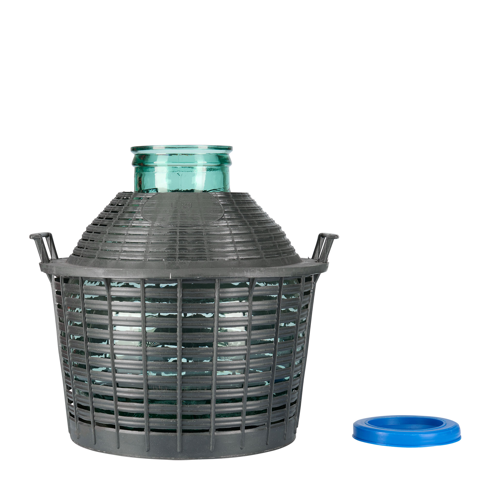 Botella de balón de 20 l, boca ancha, vidrio, boca: tapa de solapa Botella de balón de 20 l, boca ancha, vidrio, boca: tapa de solapa