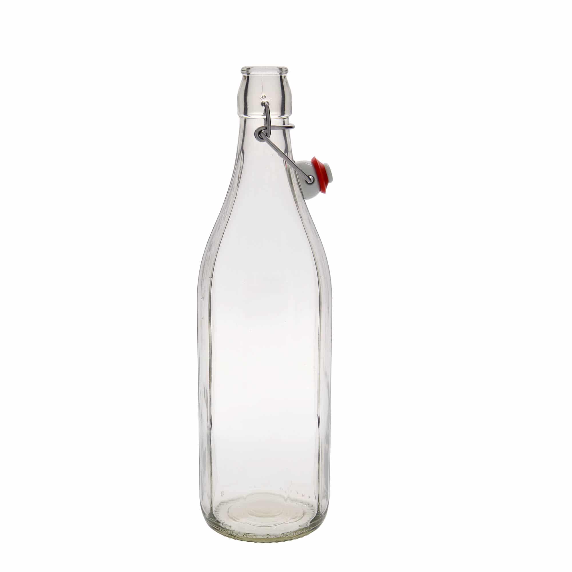 Botella de vidrio 'Bravo' de 1000 ml, decagonal, boca: tapón mecánico