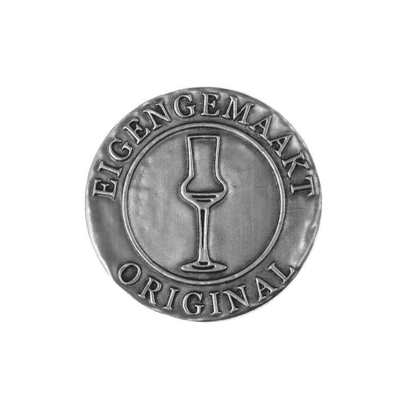 Etiqueta de estaño 'Eigengemaakt', redonda, metal, plateada Etiqueta de estaño 'Eigengemaakt', redonda, metal, plateada