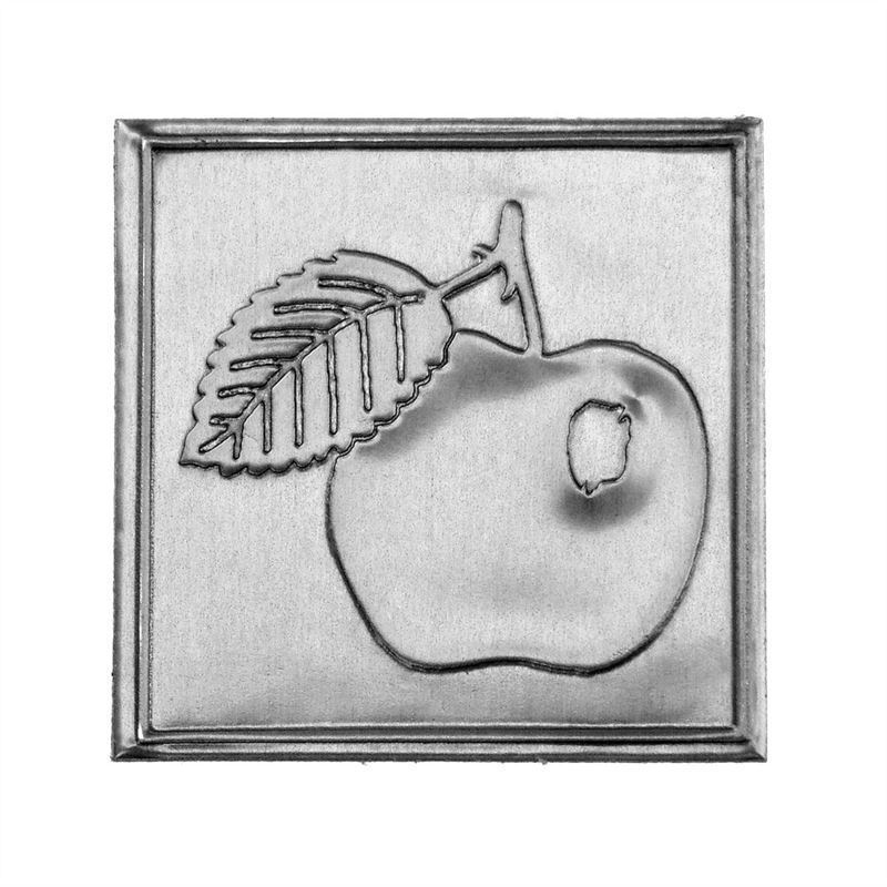 Etiqueta de estaño 'Manzana', cuadrada, metal, plateado Etiqueta de estaño 'Manzana', cuadrada, metal, plateado