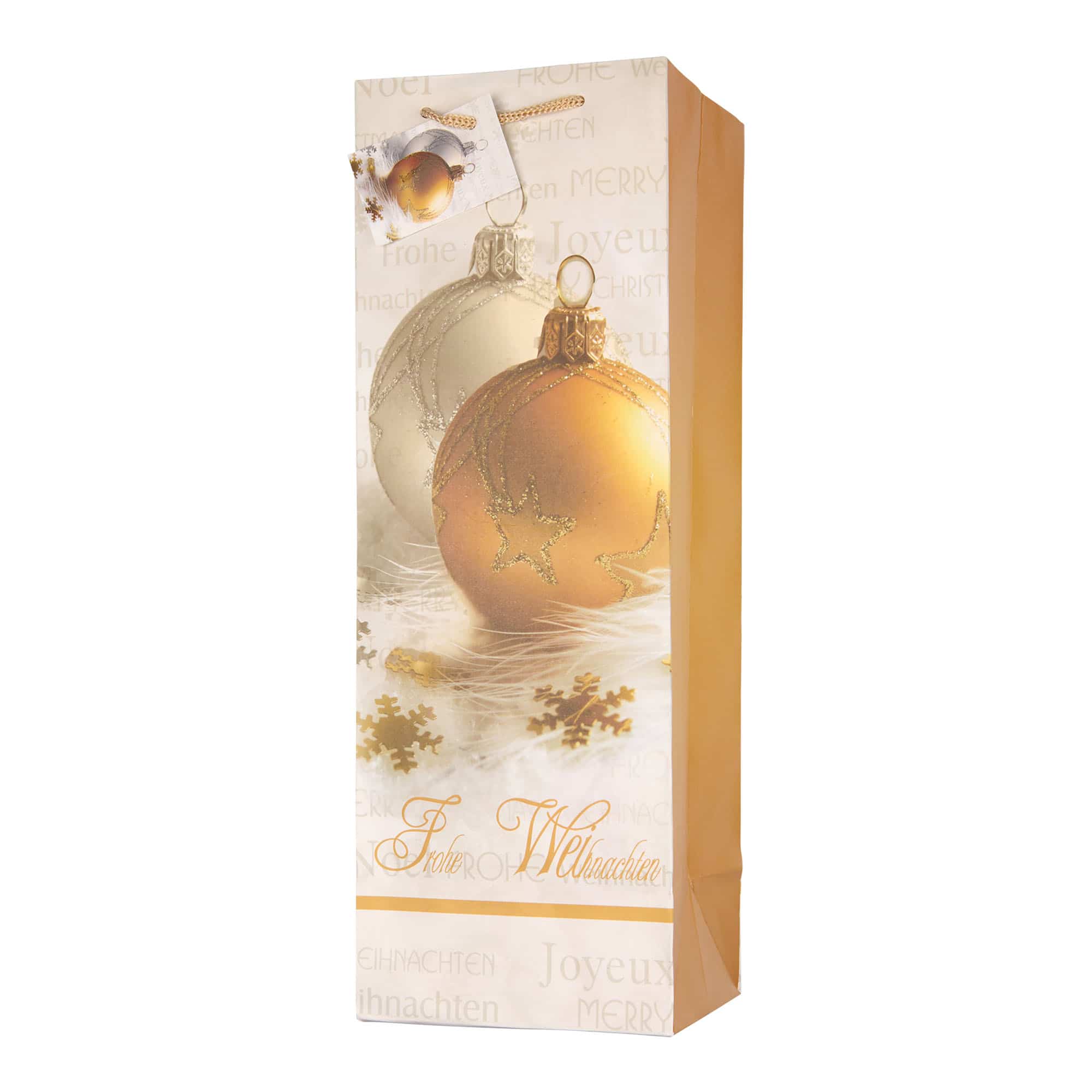 Bolsa para botella, motivo: Feliz Navidad, cuadrada, papel, dorado