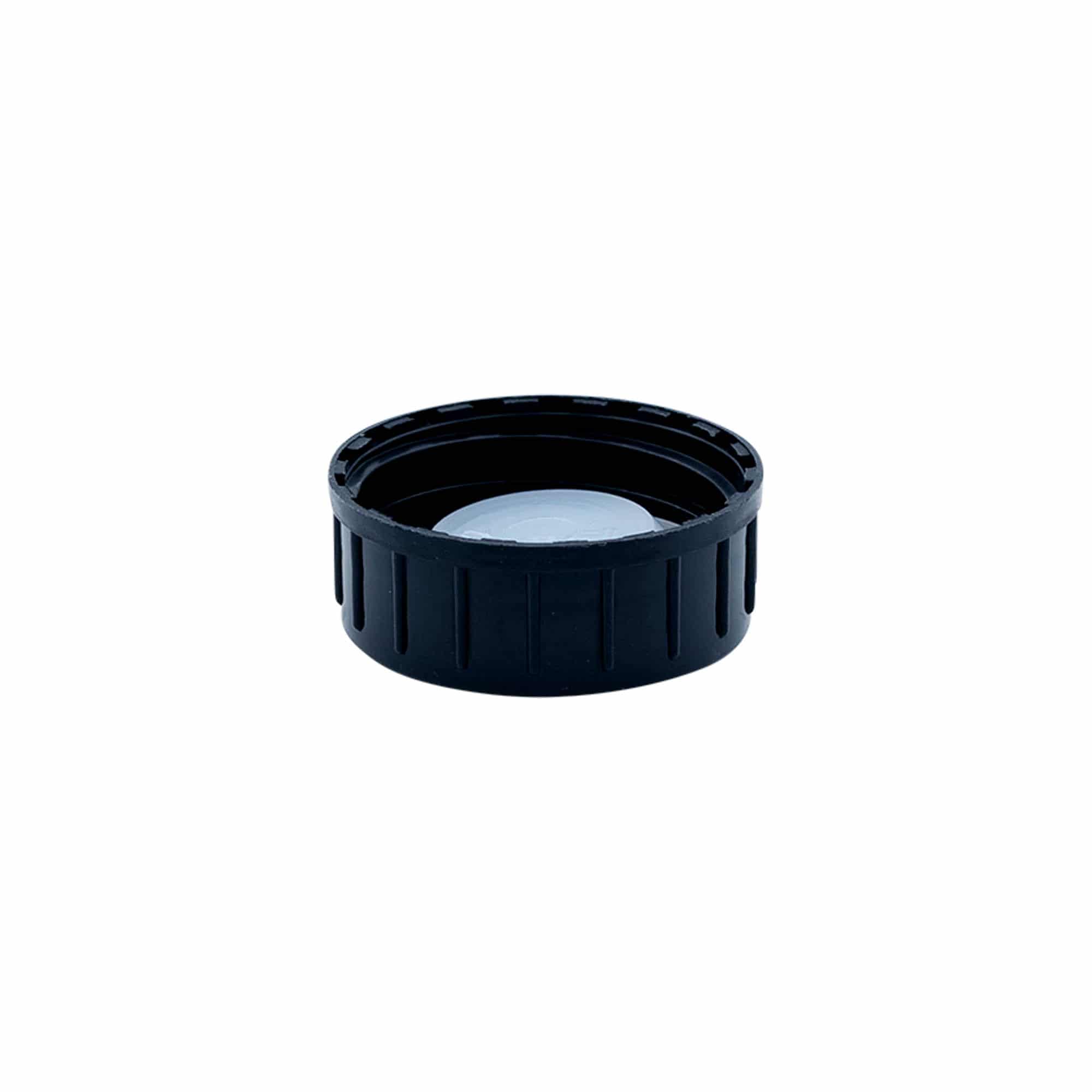 Tapa roscada, plástico PP, negro, para boca: DIN 32