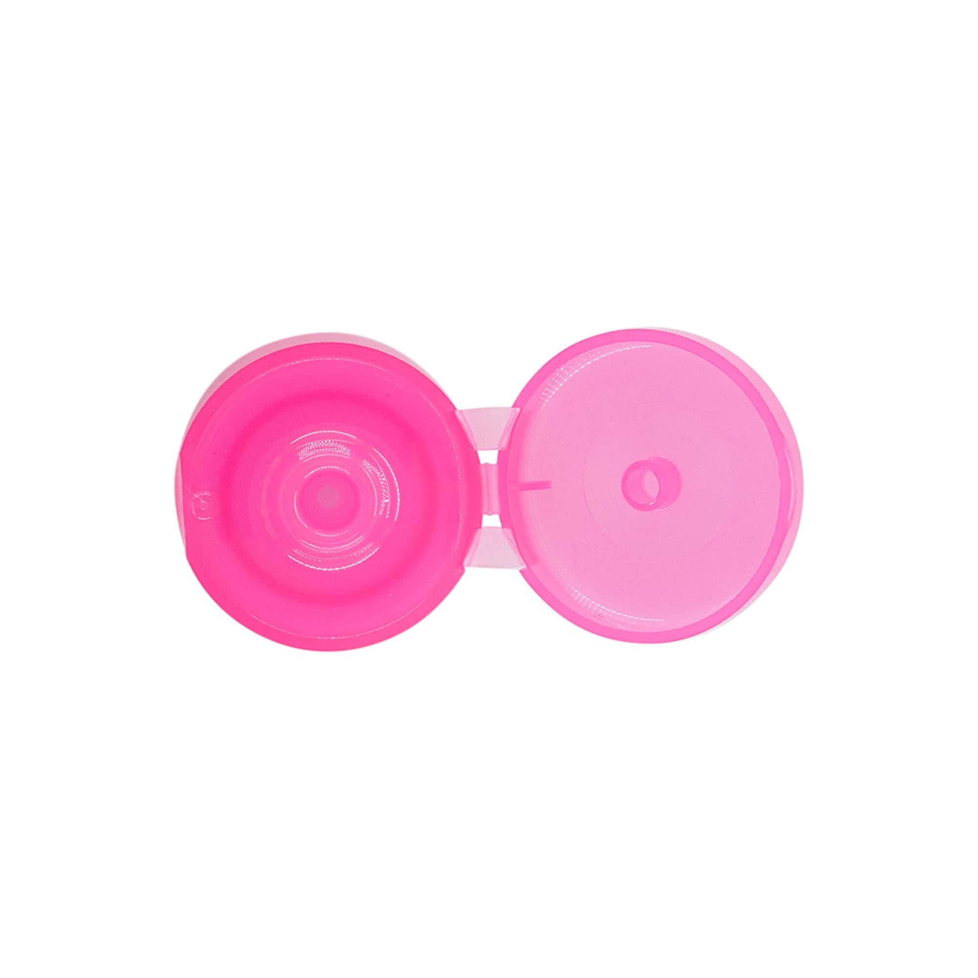 Tapa roscada con bisagra abatible, plástico PP, rosa, para boca: 24/410