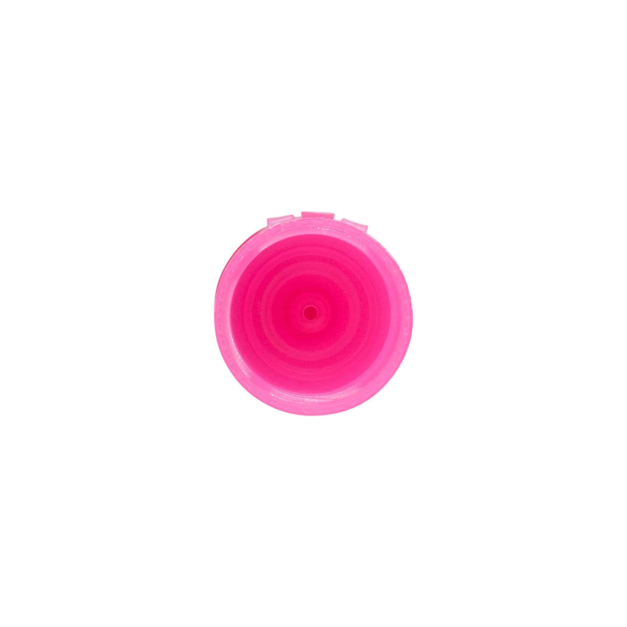 Tapa roscada con bisagra abatible, plástico PP, rosa, para boca: 24/410
