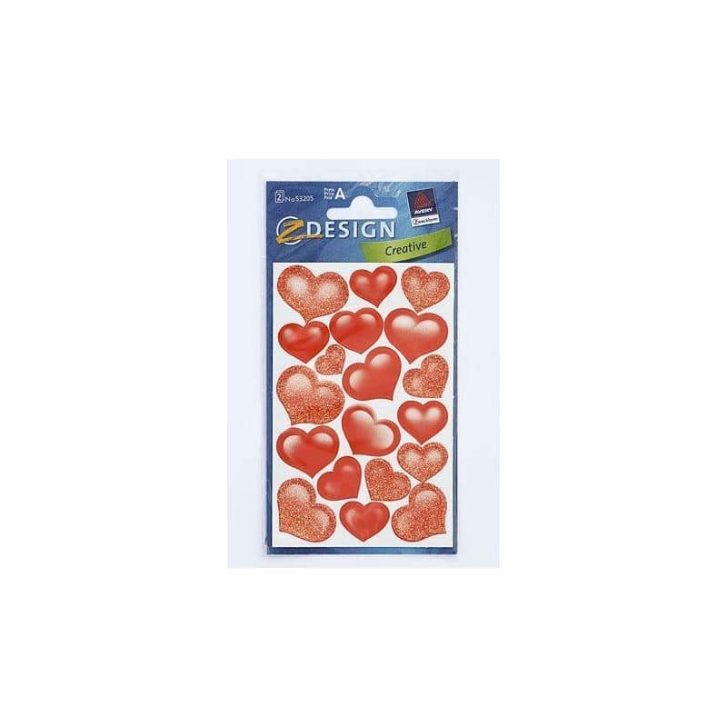 Pegatinas Zweckform 'Corazones brillantes', corazón, papel, rojo
