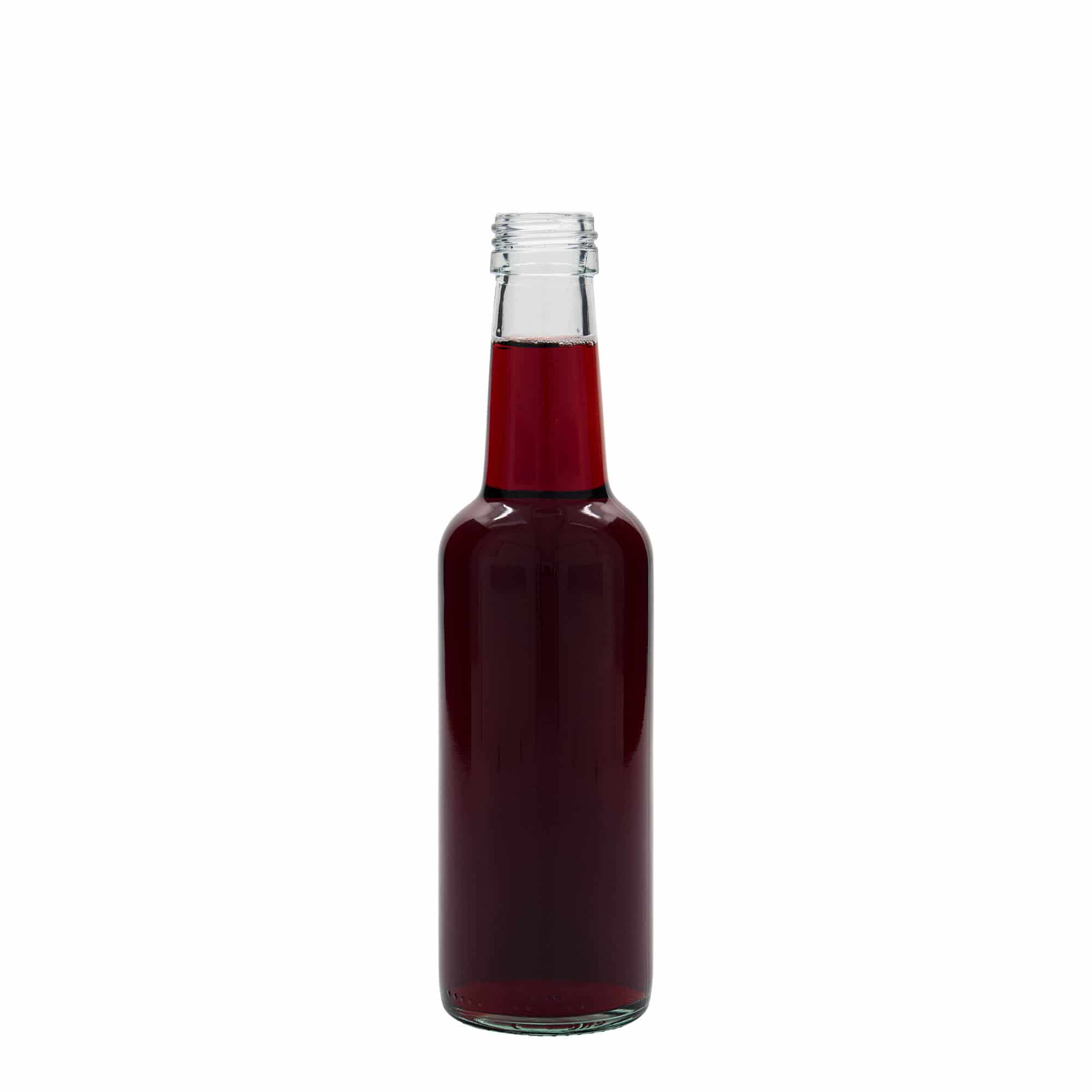 Botella de vidrio de 250 ml con cuello recto, boca: PP 28 Botella de vidrio de 250 ml con cuello recto, boca: PP 28