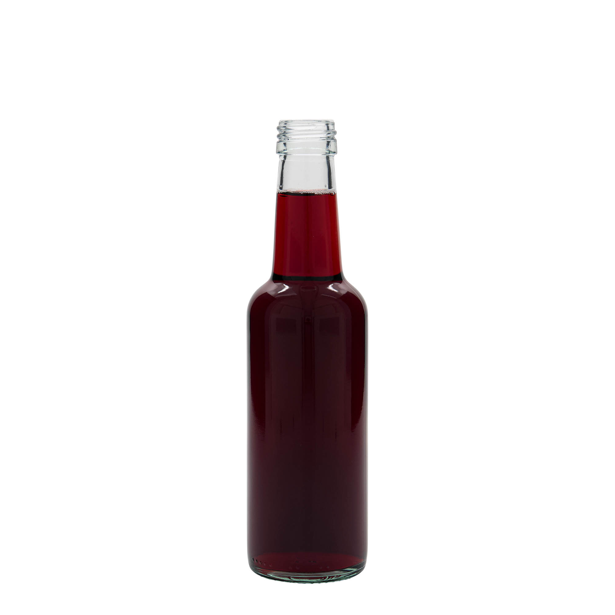 Botella de vidrio de 250 ml con cuello recto, boca: PP 28 Botella de vidrio de 250 ml con cuello recto, boca: PP 28