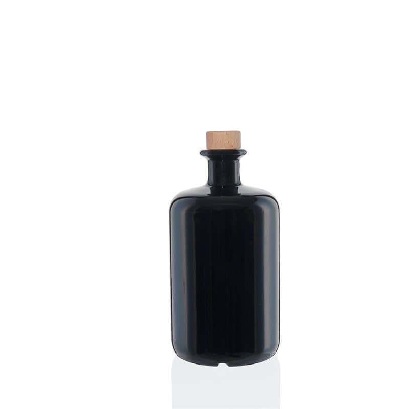 Botella de vidrio de farmacia de 700 ml, negro, boca: corcho