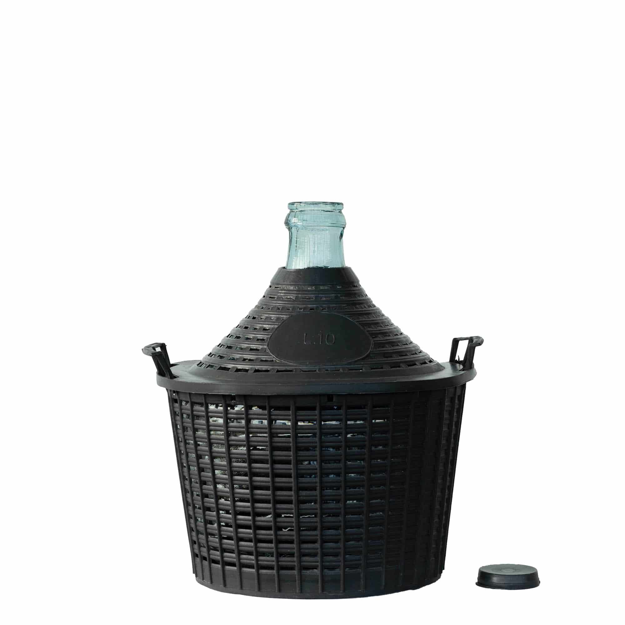 Damajuana de cuello estrecho de 10 l, vidrio, boca: capuchón