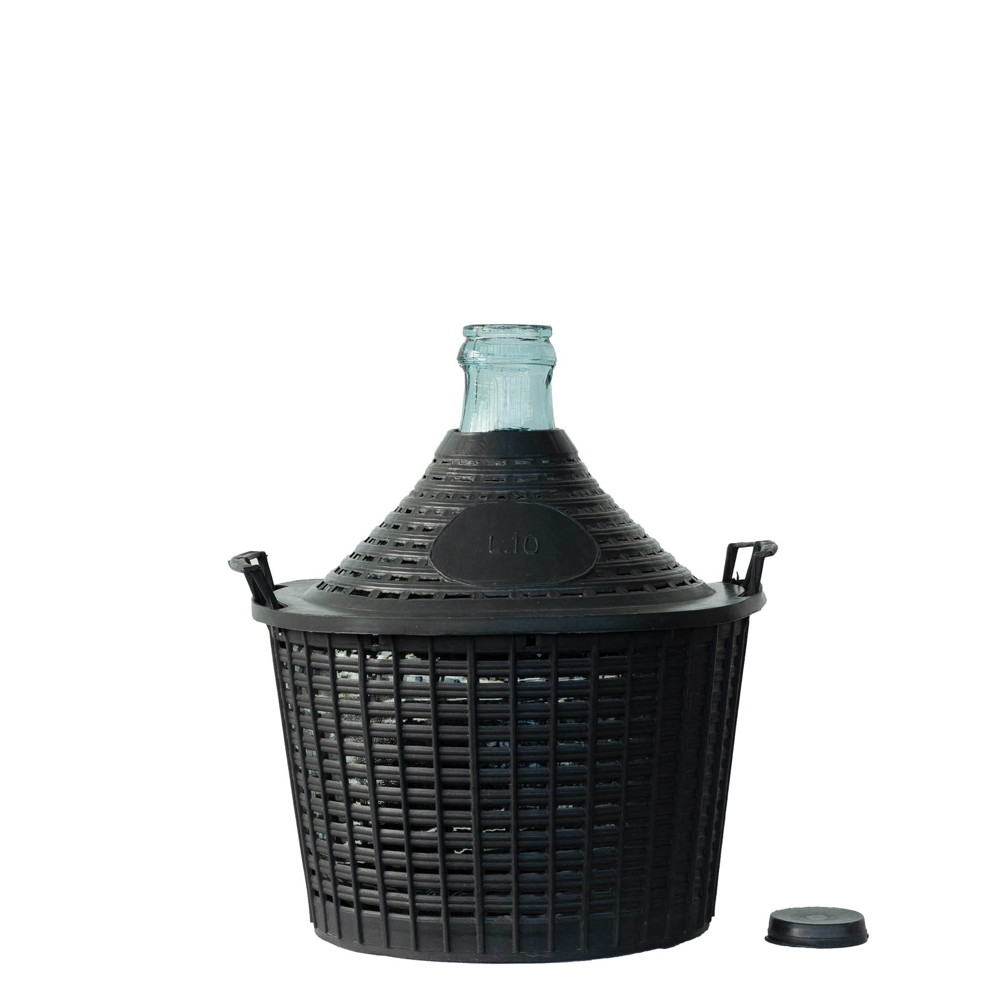 Botella de balón de 10 l, cuello estrecho, vidrio, boca: tapa de solapa