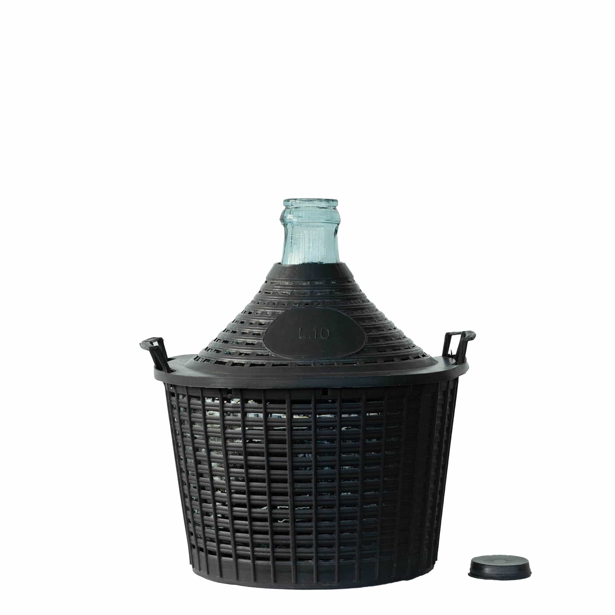 Botella de balón de 10 l, cuello estrecho, vidrio, boca: tapa de solapa