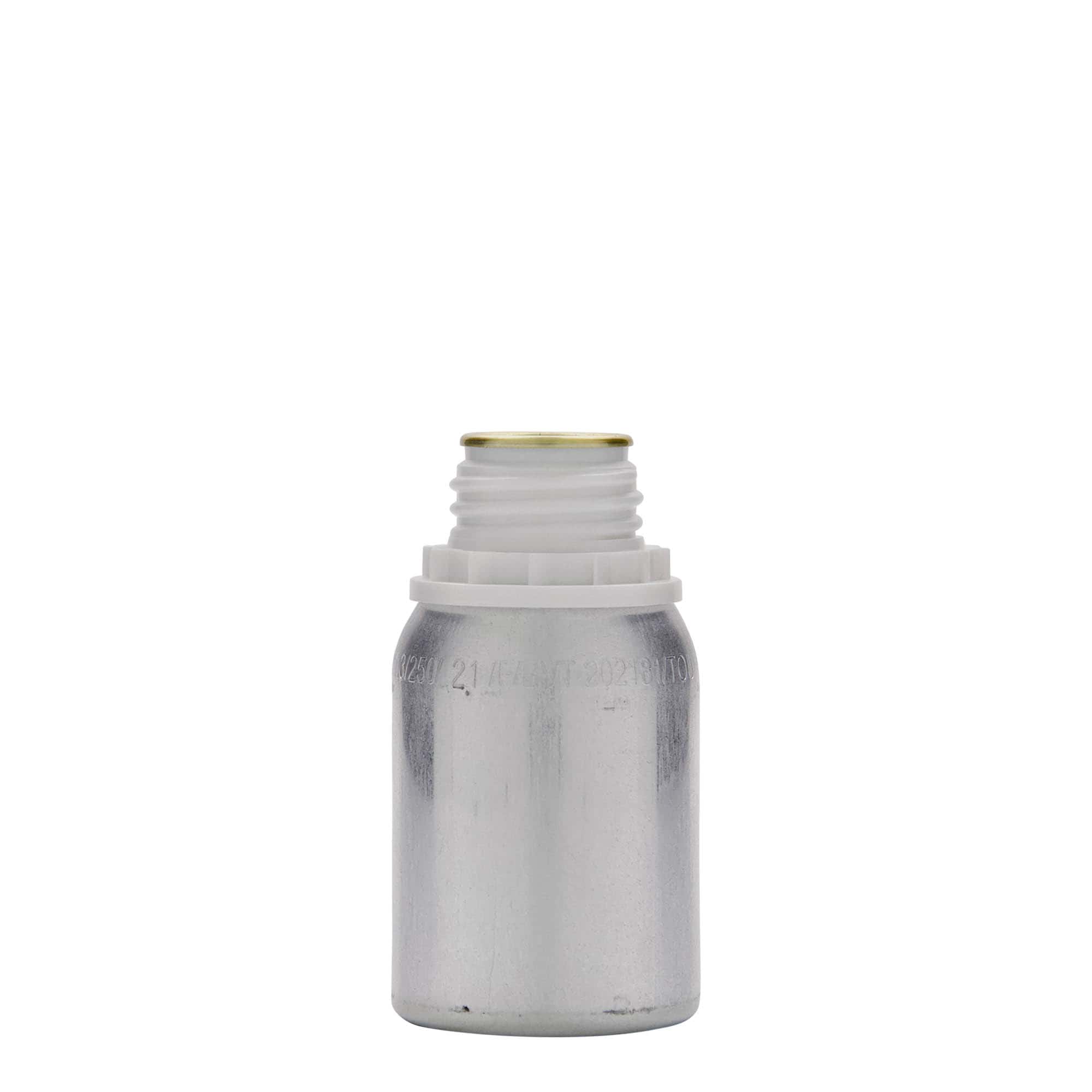 125 ml botella de aluminio, metal, plateado, boca: DIN 32