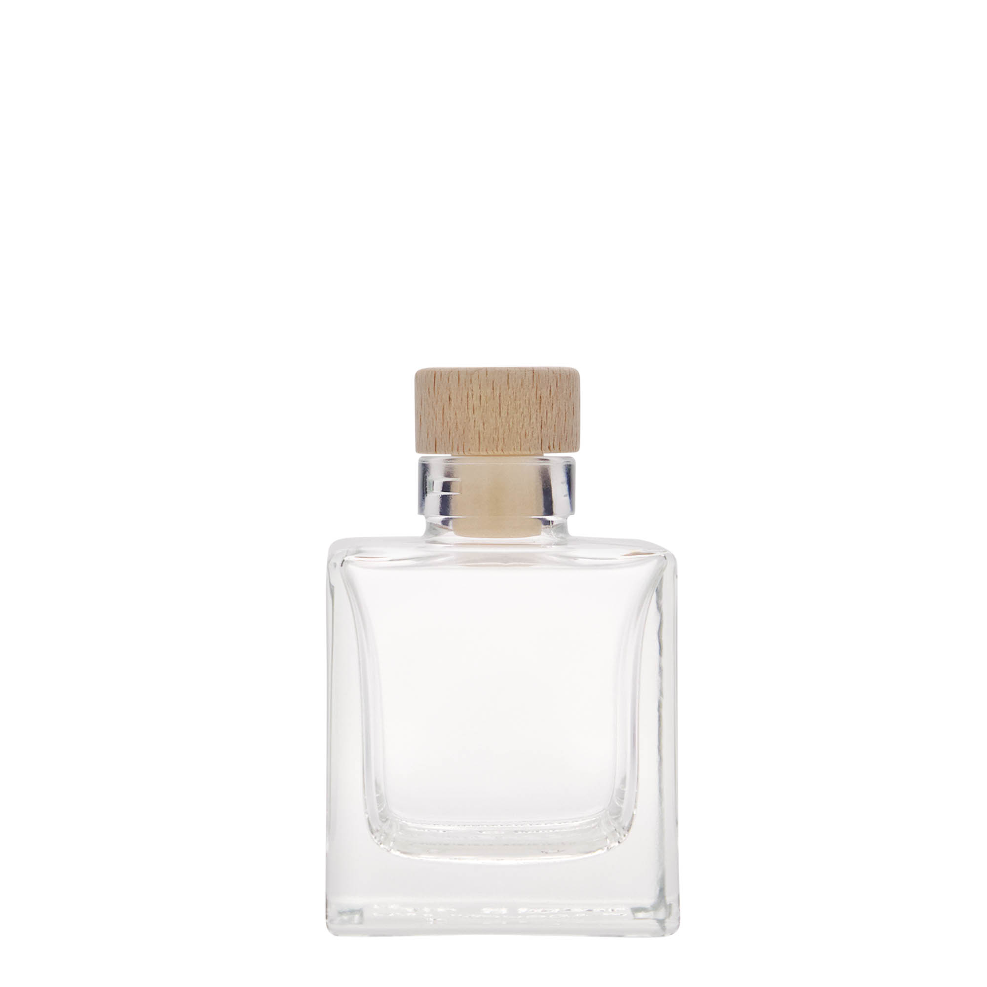Botella de vidrio de 100 ml 'Cube', cuadrada, boca: corcho