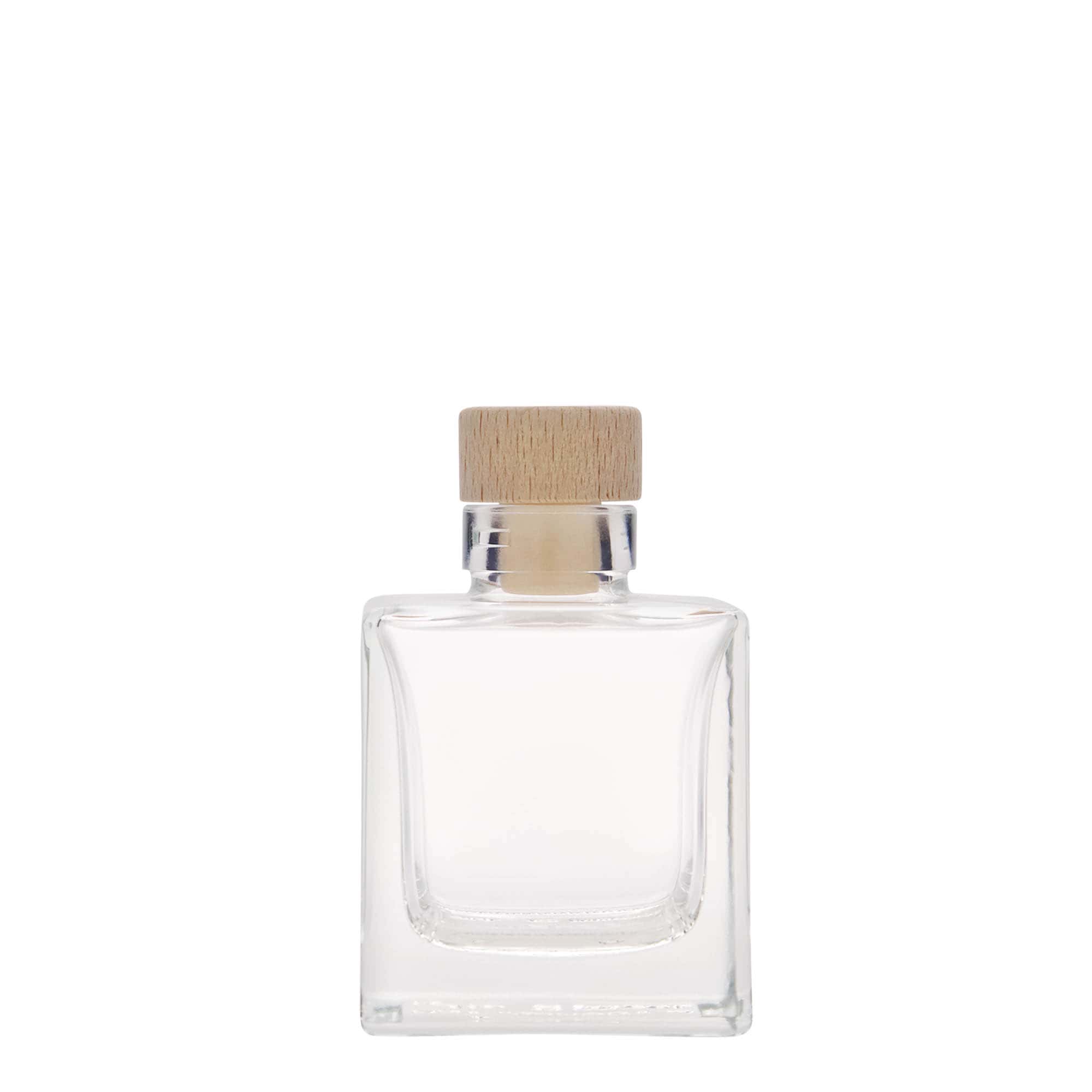 Botella de vidrio de 100 ml 'Cube', cuadrada, boca: corcho