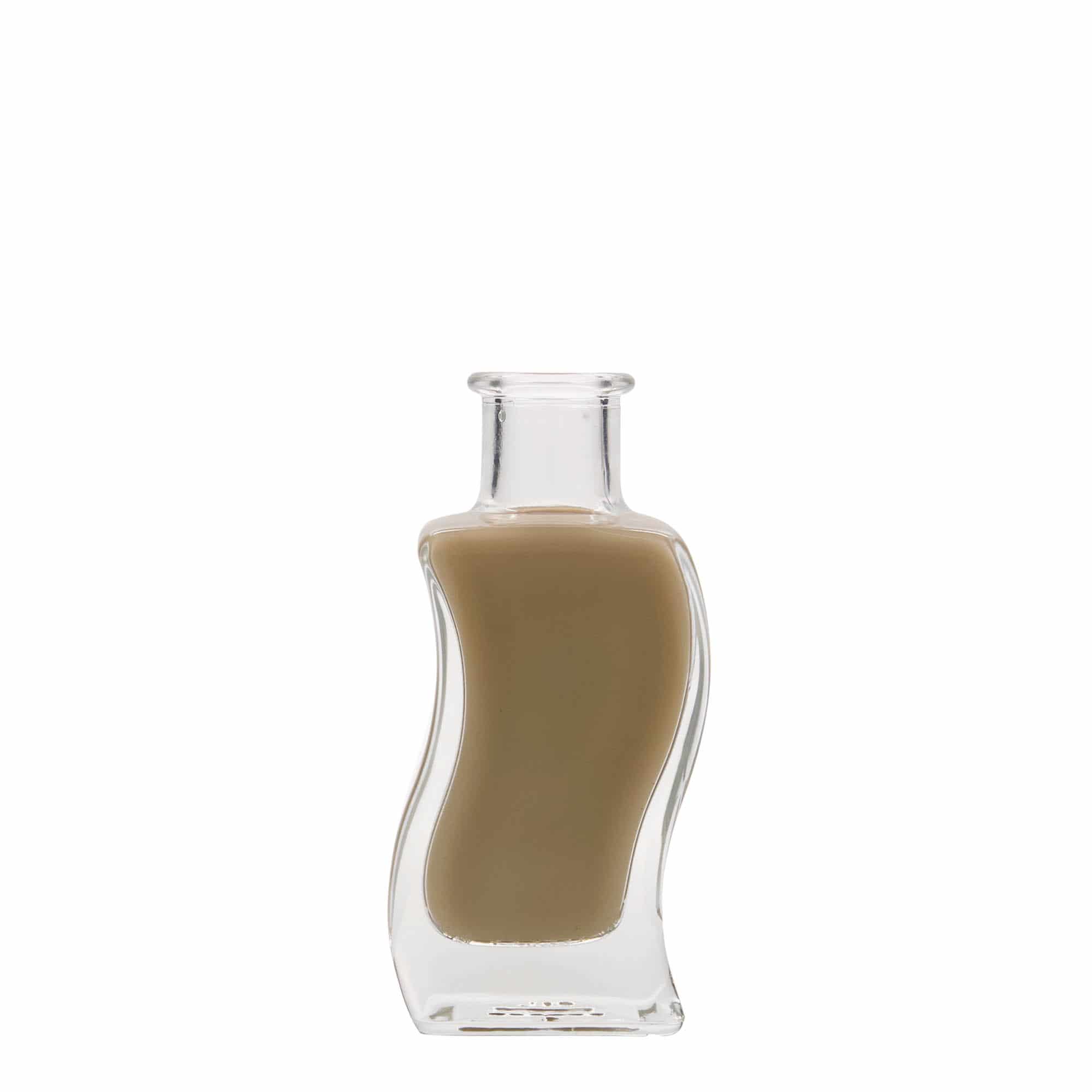 Botella de vidrio 'Onda' de 100 ml, cuadrada, boca: corcho