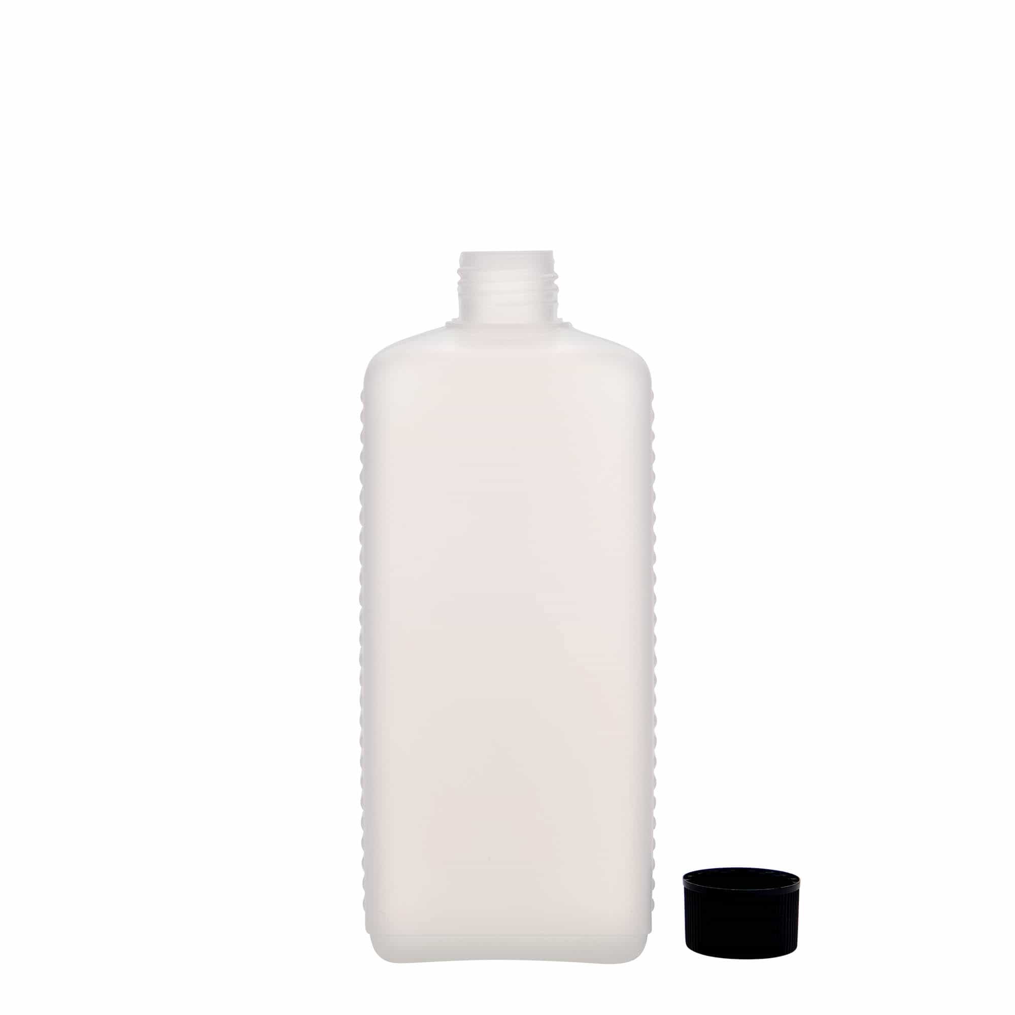 Botella bidón de 500 ml, rectangular, plástico de HDPE, natural, boca: DIN 25 EPE