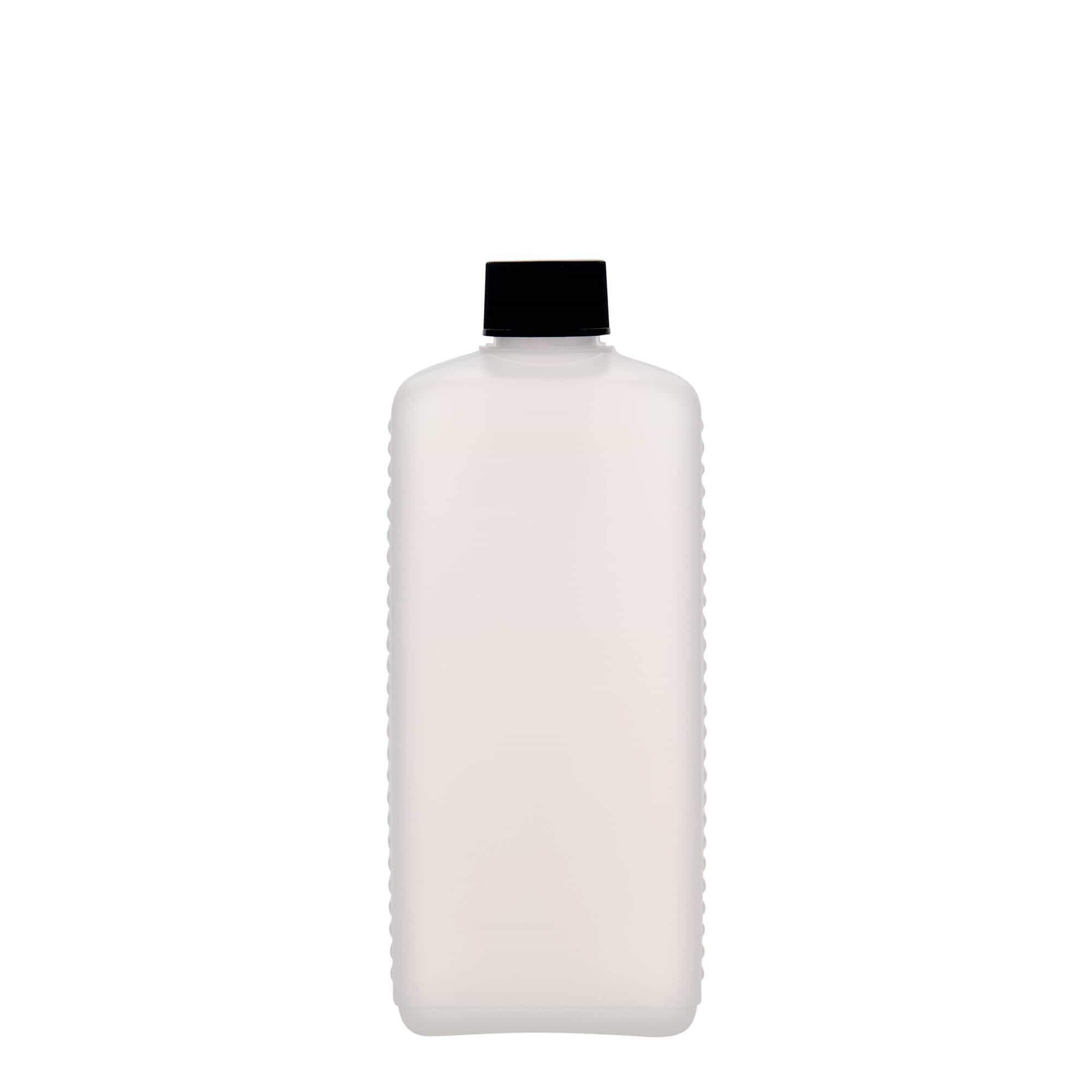 Botella de bidón de 500 ml, rectangular, plástico HDPE, natural, boca: DIN 25 EPE