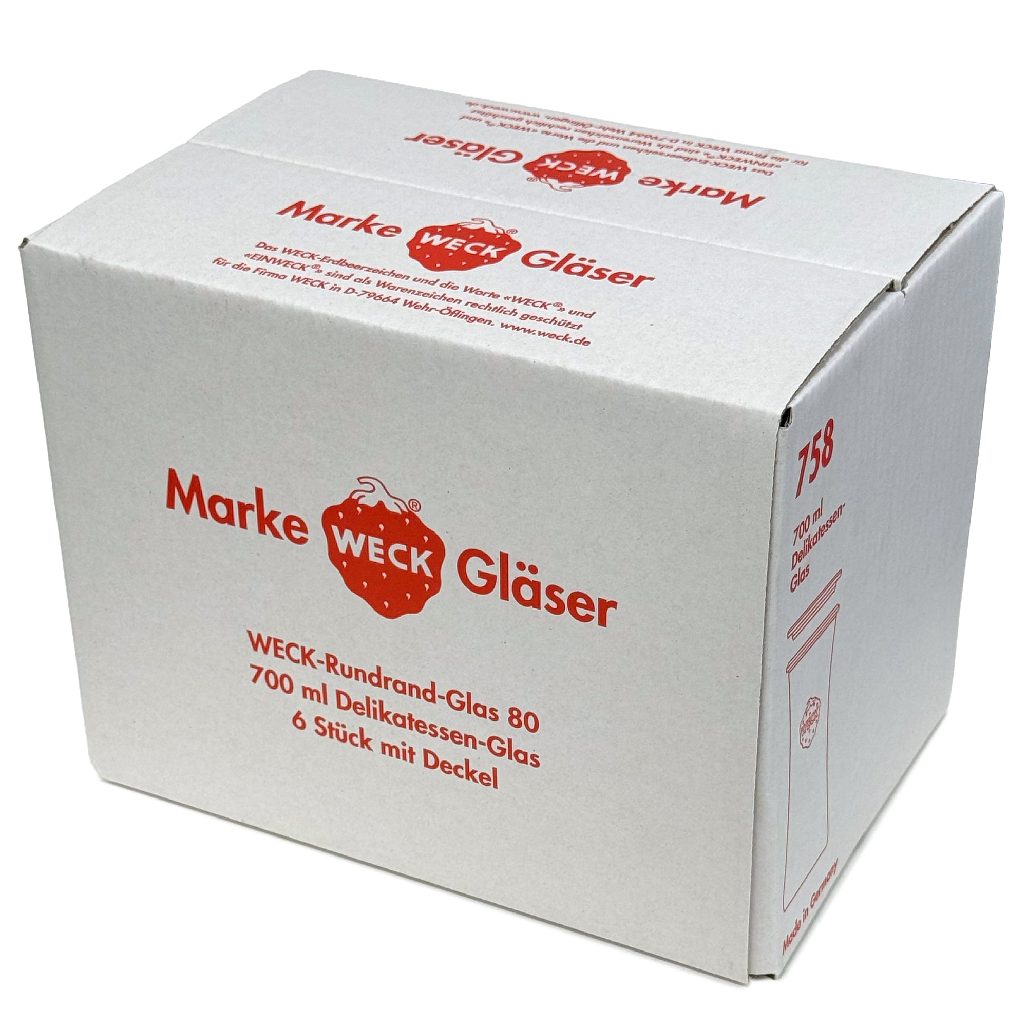 6x 730 ml tarro gourmet WECK con tapa de vidrio RR 80