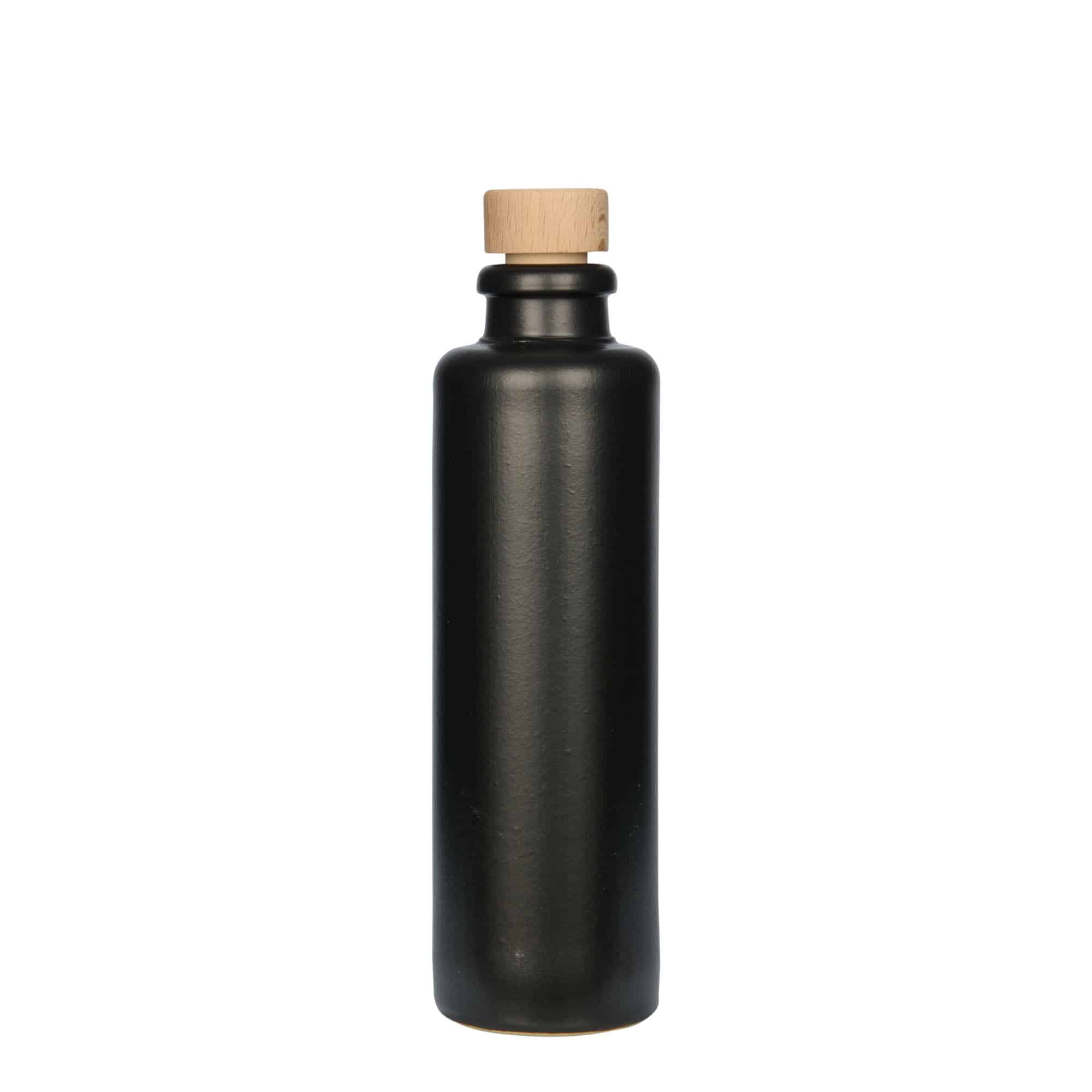Jarra de barro de 200 ml, gres, negro, boca: corcho