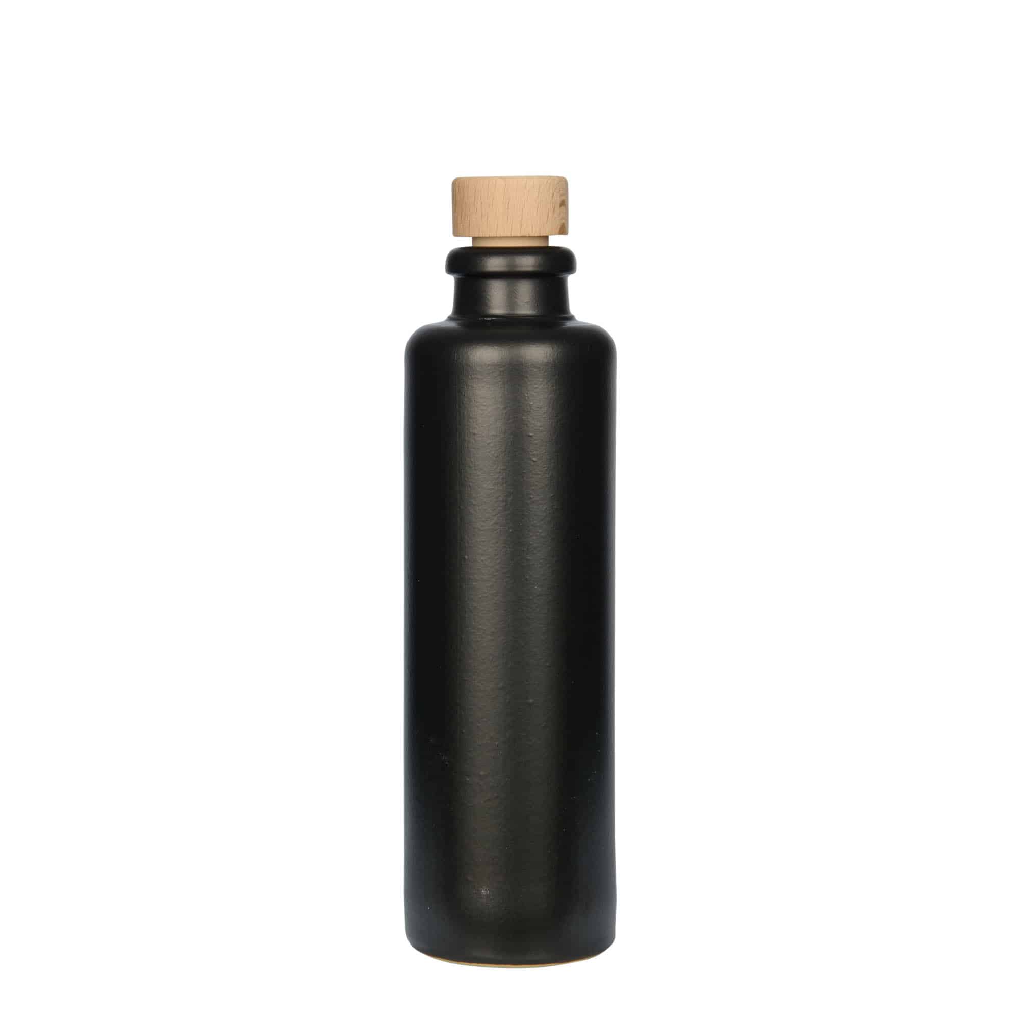 Jarra de barro de 200 ml, gres, negra, boca: corcho