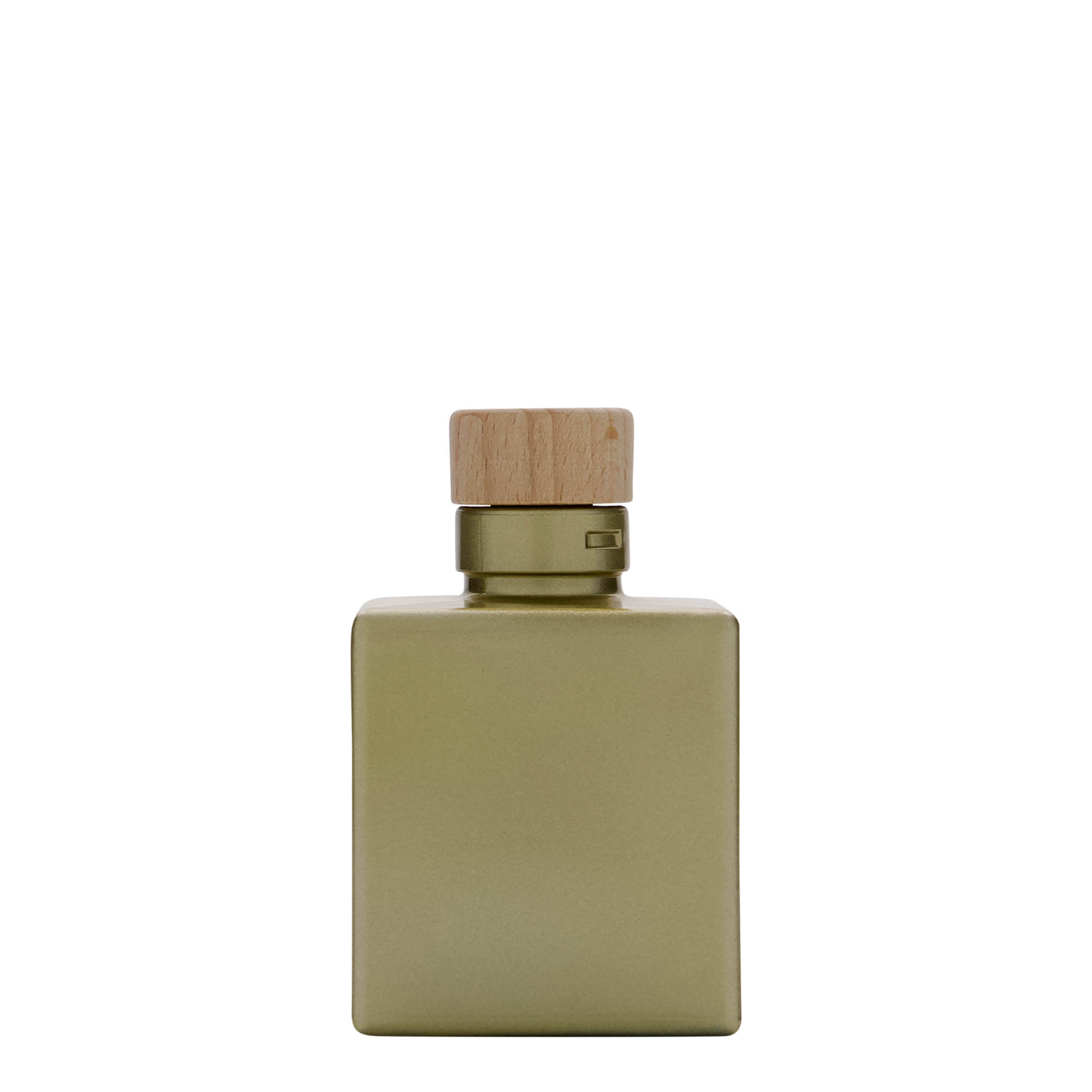 Botella de cristal de 100 ml 'Cube', cuadrada, dorada, boca: corcho