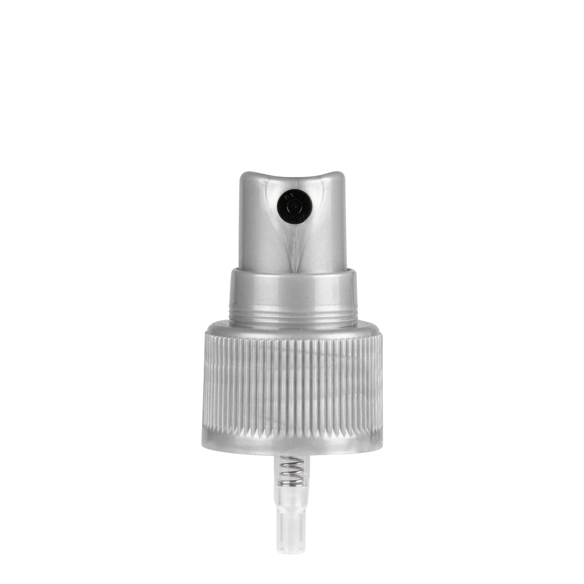 Tapón de rosca con pulverizador, plástico de PP, plateado, para boca: GPI 24/410 Tapón de rosca con pulverizador, plástico de PP, plateado, para boca: GPI 24/410